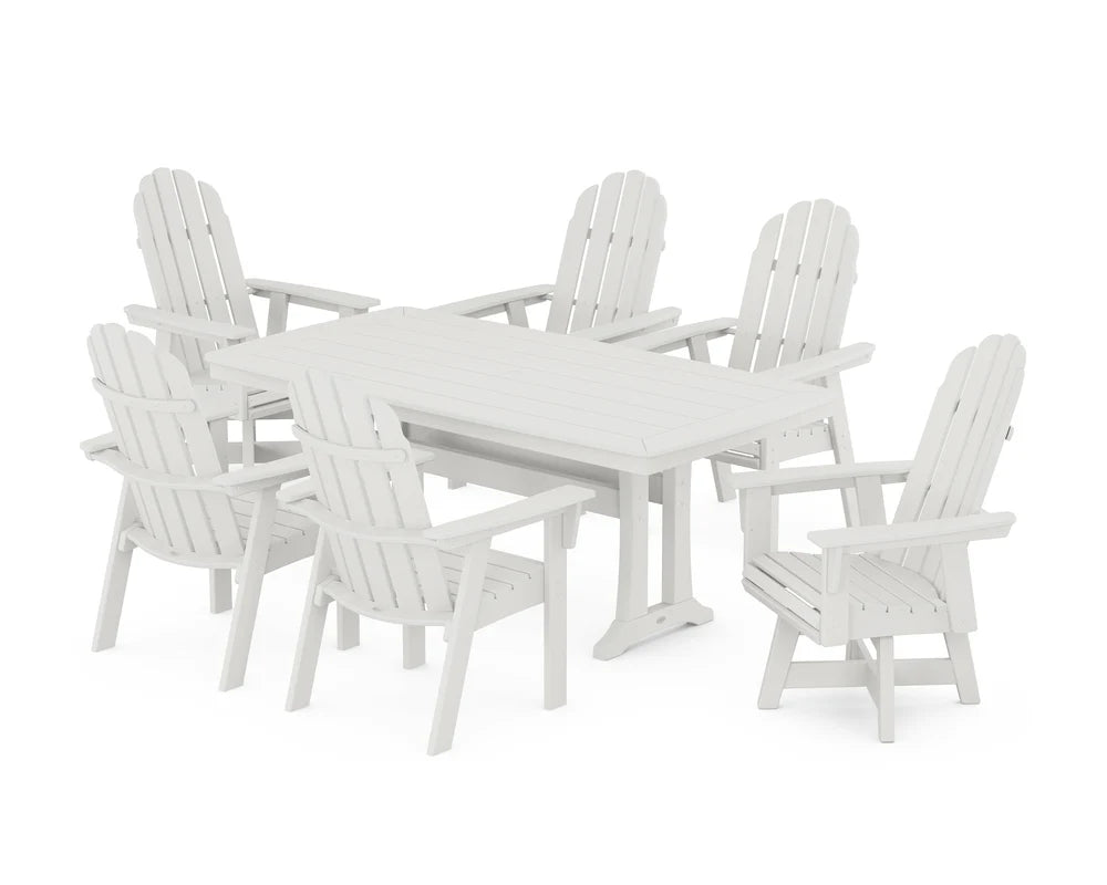 Vineyard Curveback Adirondack Swivel Chair7-Piece Dining Set with Trestle Legs