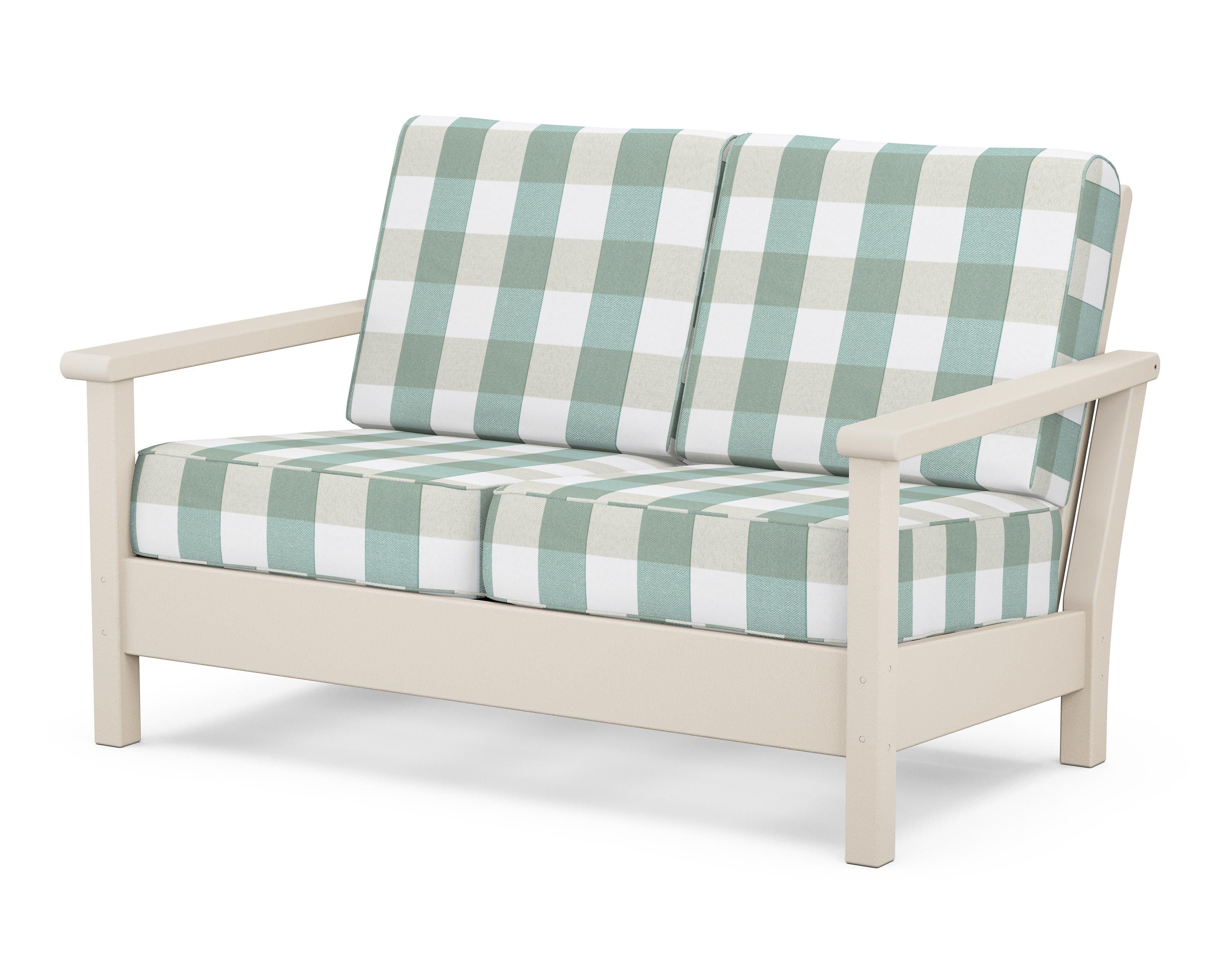 POLYWOOD® Harbour Deep Seating Loveseat in Sand / Buffalo Plaid Glacier Spa