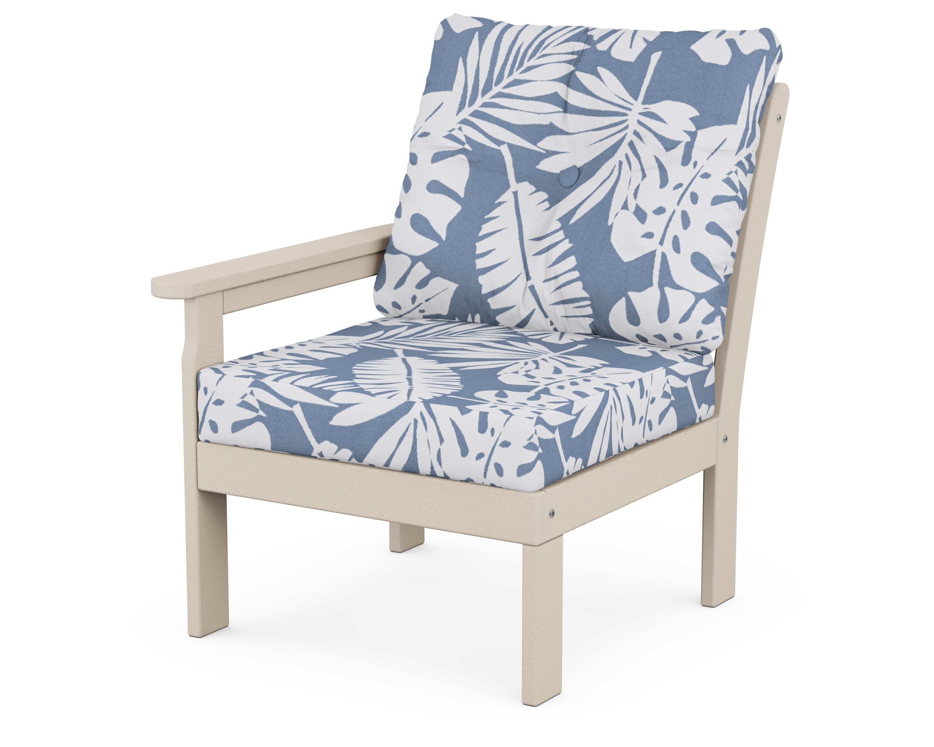 POLYWOOD® Vineyard Modular Left Arm Chair in Sand / Leaf Sky Blue