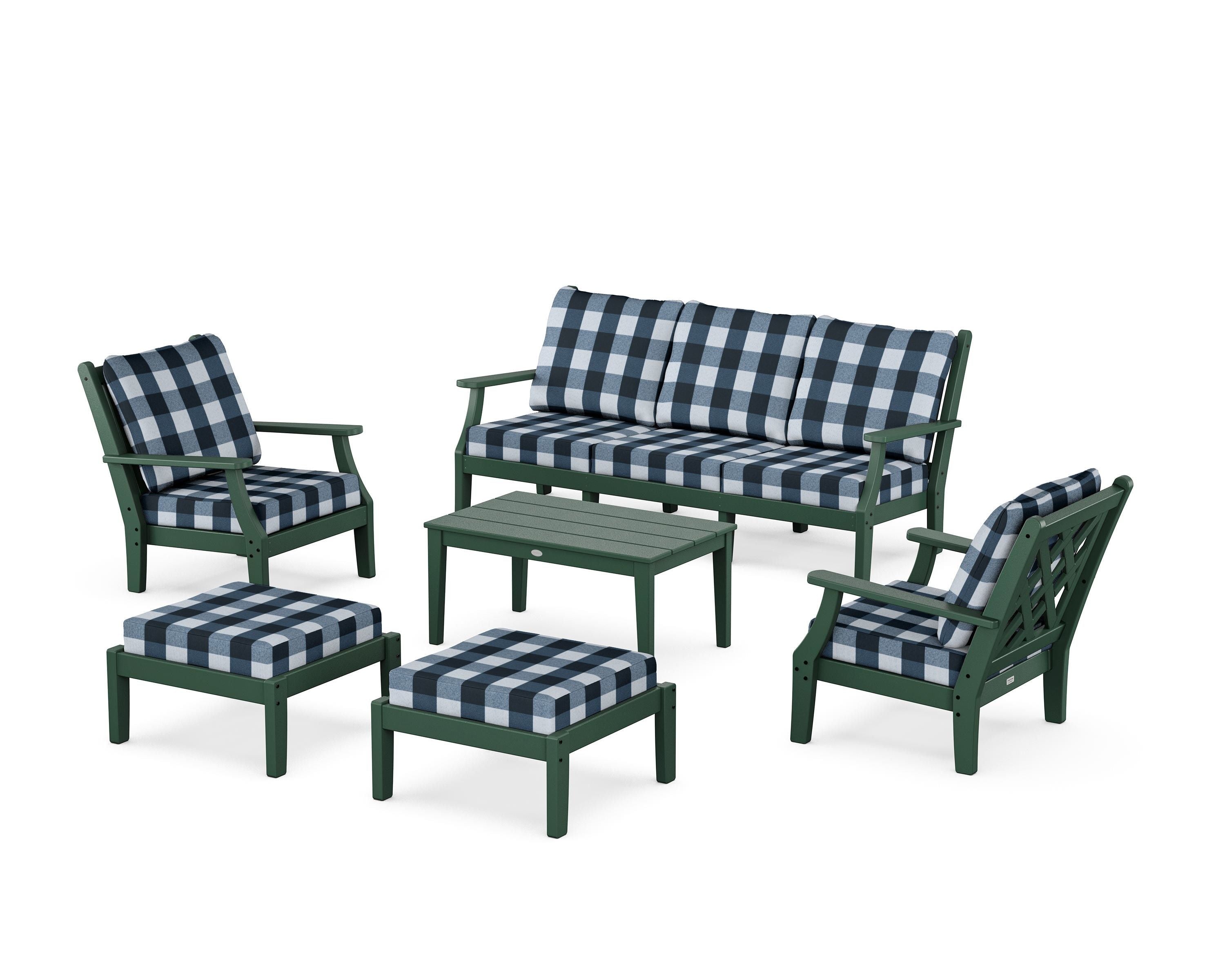 Country Living Wovendale 6-Piece Lounge Sofa Set in Green / Buffalo Plaid Marine Indigo