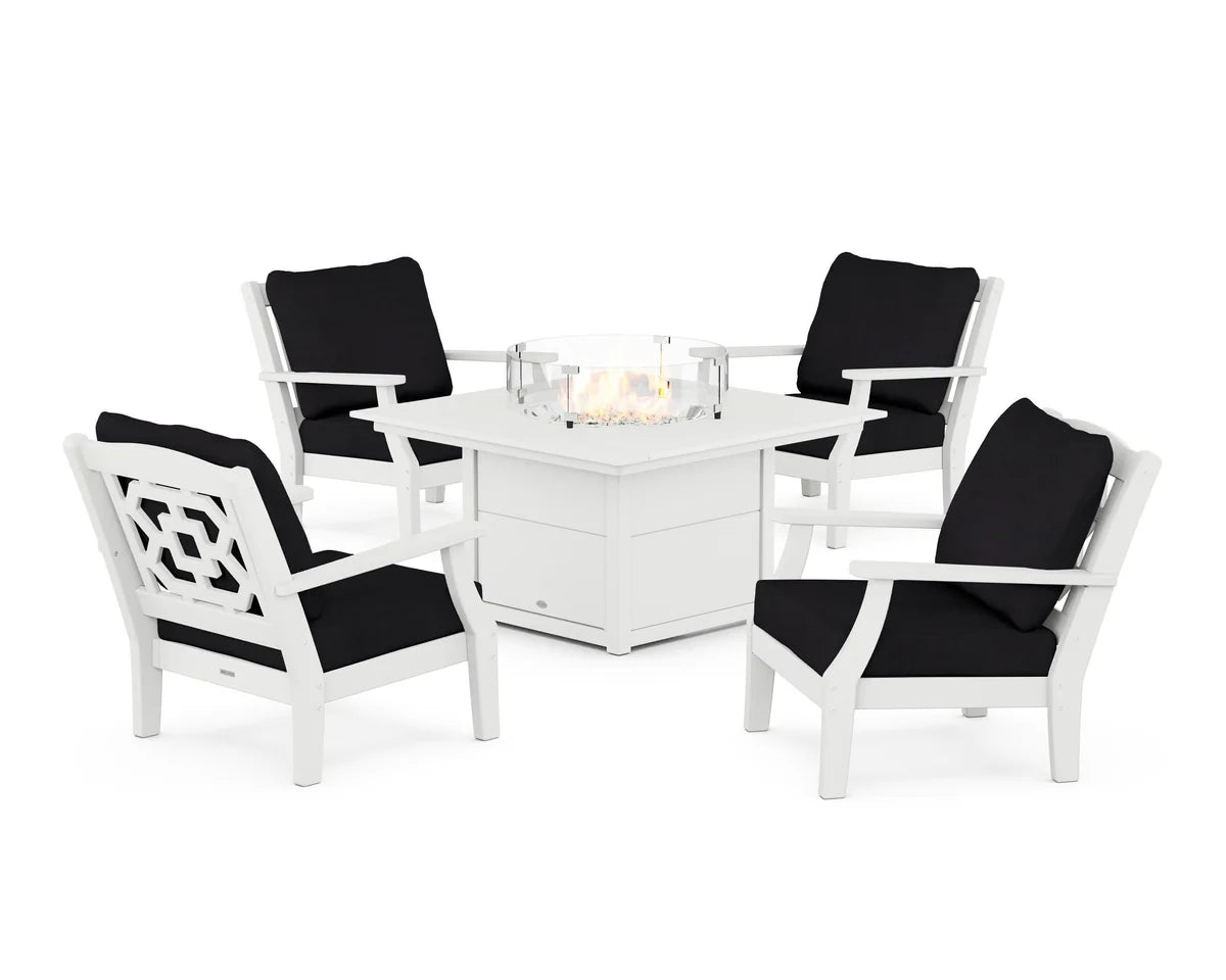 Chinoiserie 5-Piece Deep Seating Set with Fire Pit Table