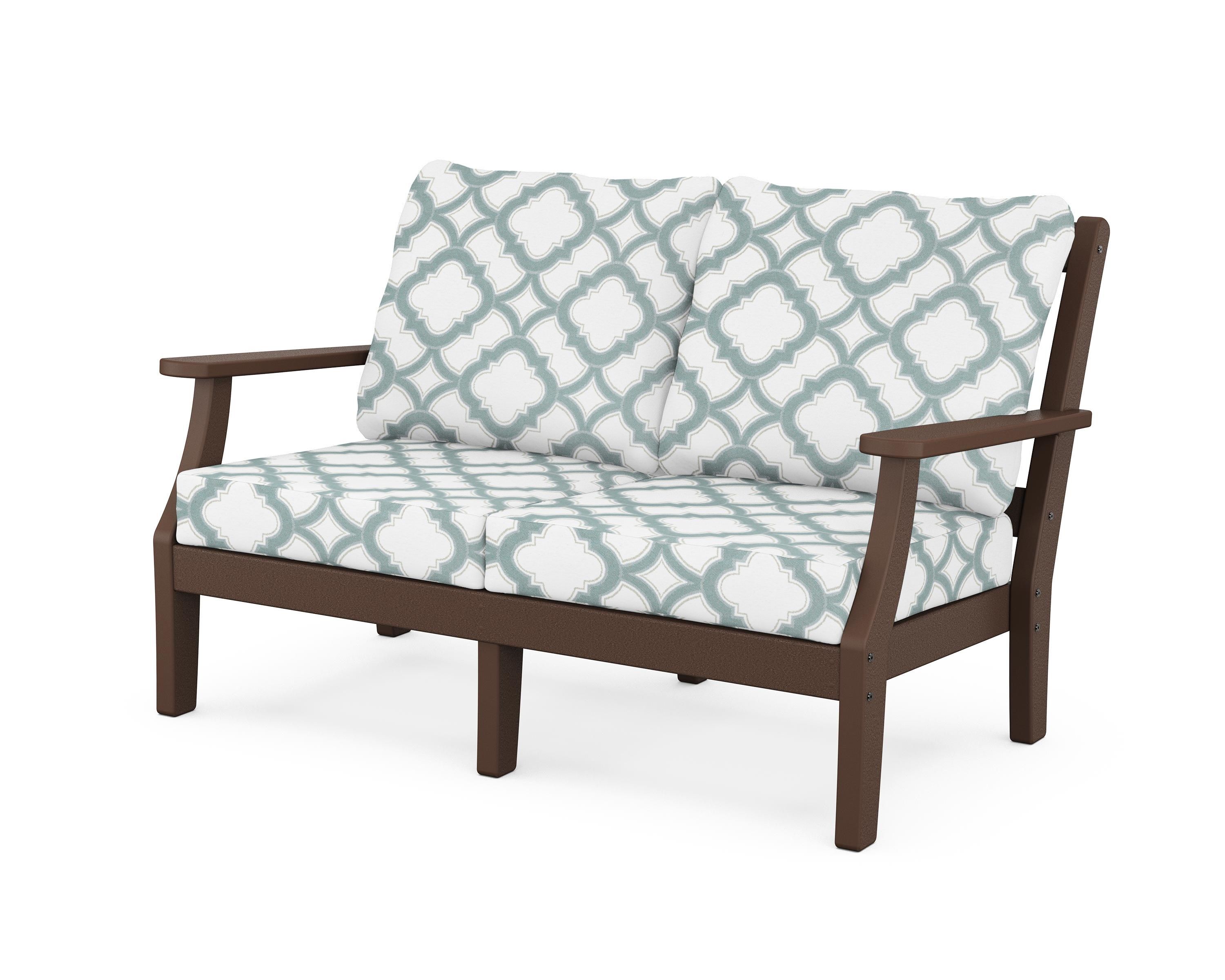 Martha Stewart by POLYWOOD® Chinoiserie Deep Seating Loveseat in Mahogany / Trellis Glacier Spa