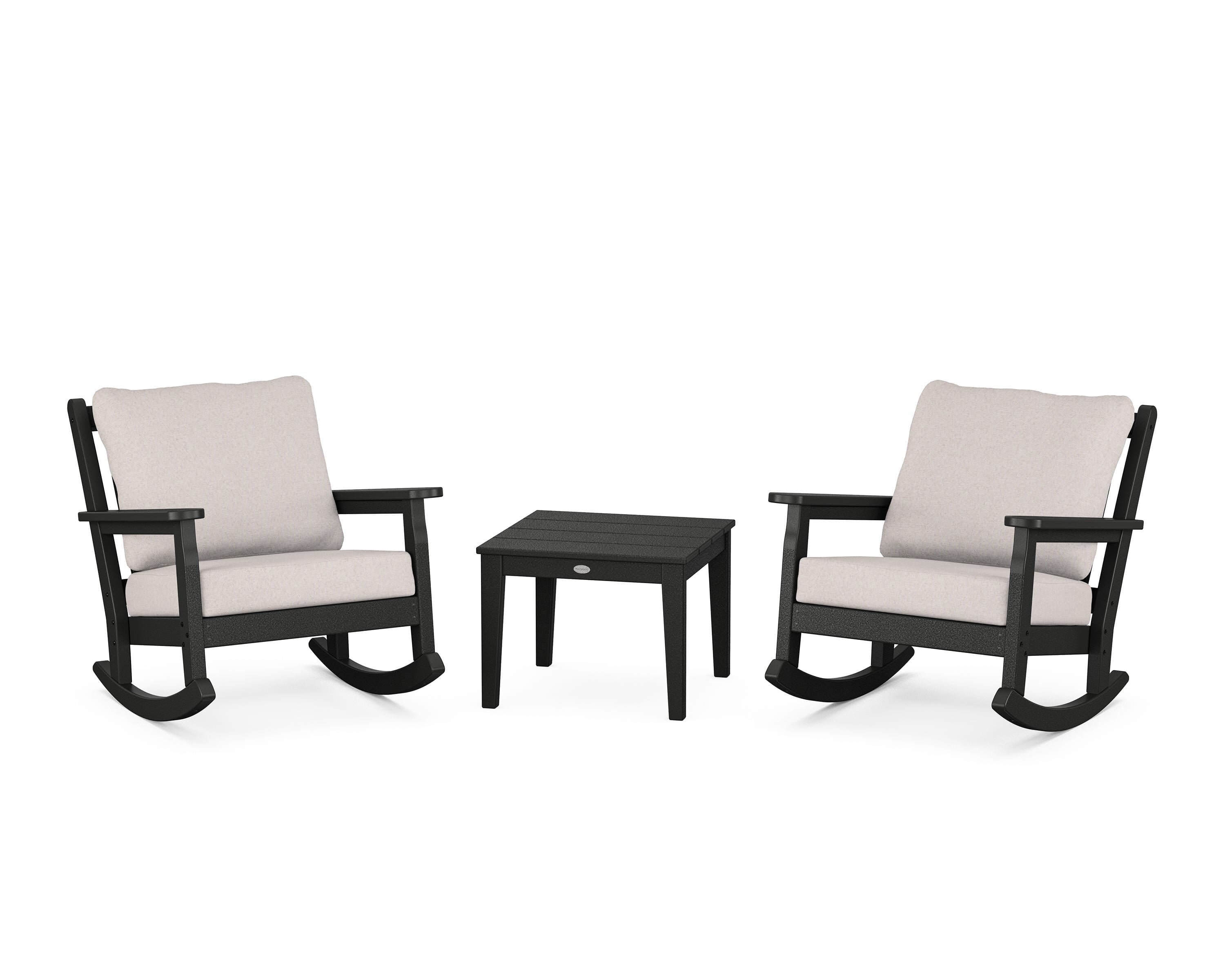 POLYWOOD® Chippendale 3-Piece Deep Seating Rocker Set in Black / Dune Burlap
