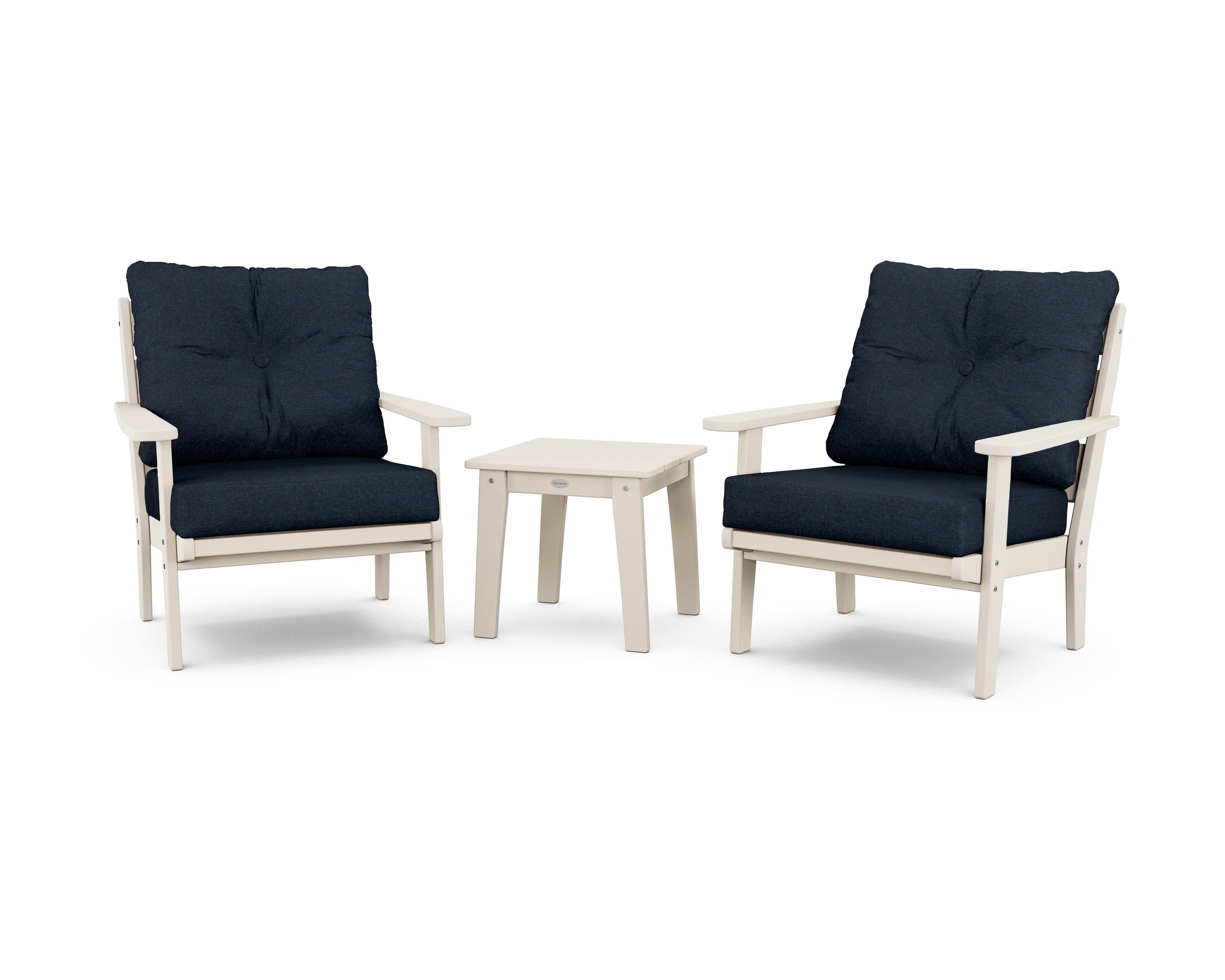 POLYWOOD® Lakeside 3-Piece Deep Seating Chair Set in Sand / Marine Indigo