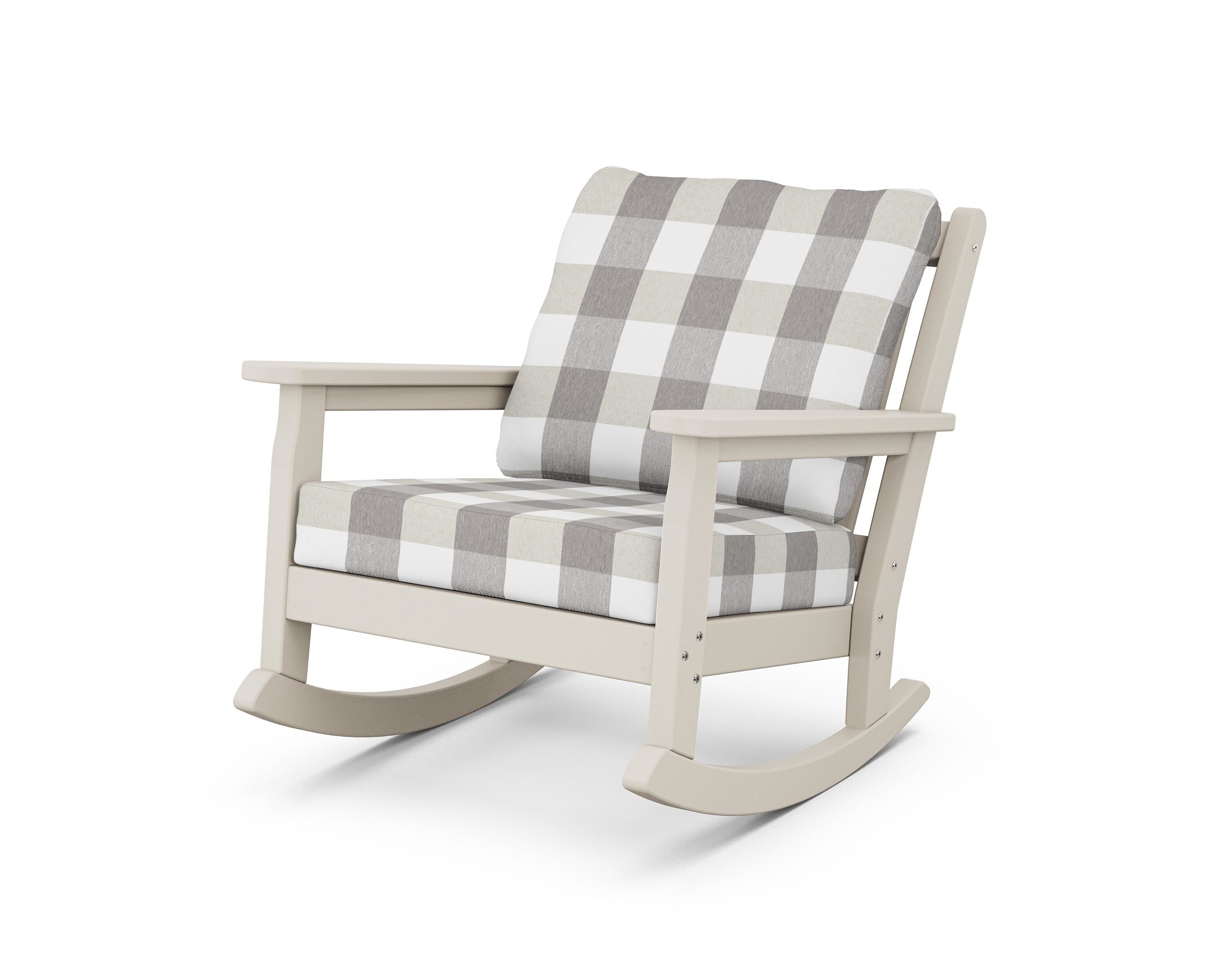 POLYWOOD® Chippendale Deep Seating Rocking Chair in Sand / Buffalo Plaid Grey Mist