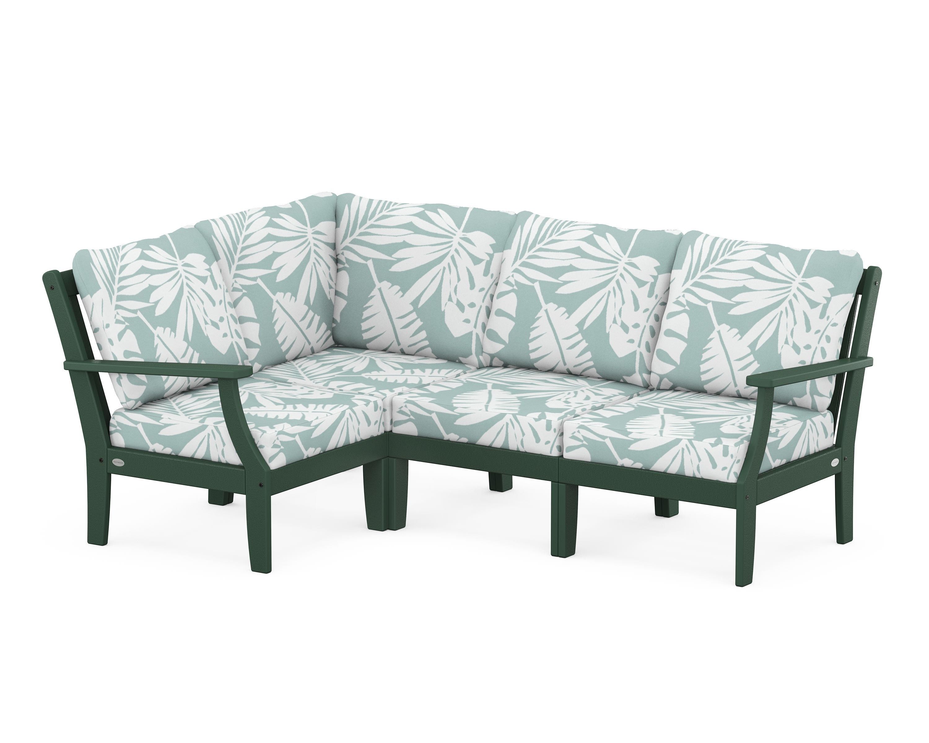 POLYWOOD® Braxton Modular 4-Piece Deep Seating Set in Green / Leaf Glacier Spa
