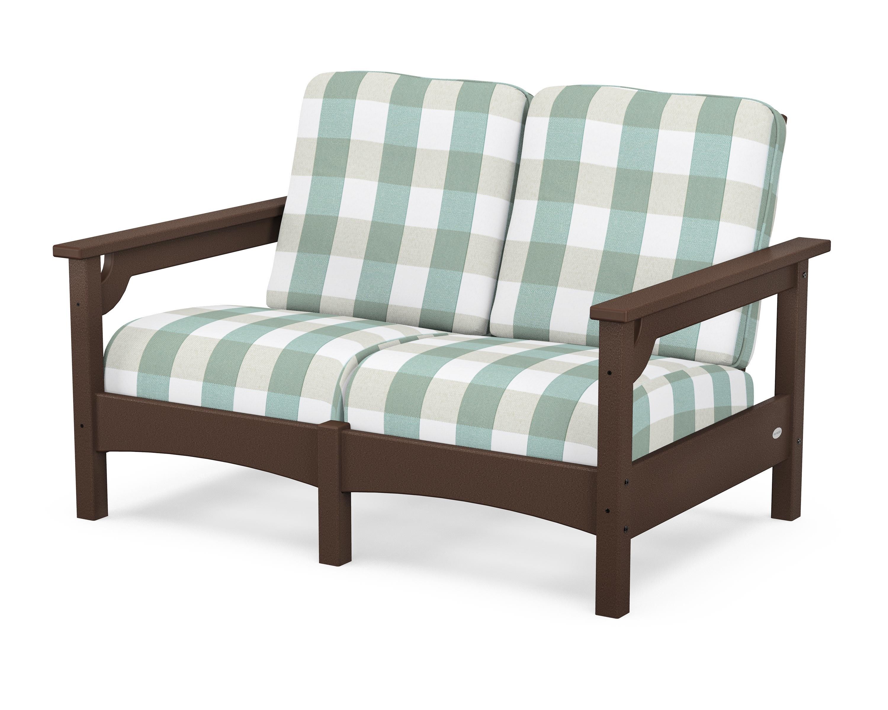 POLYWOOD® Club Loveseat in Mahogany / Buffalo Plaid Glacier Spa