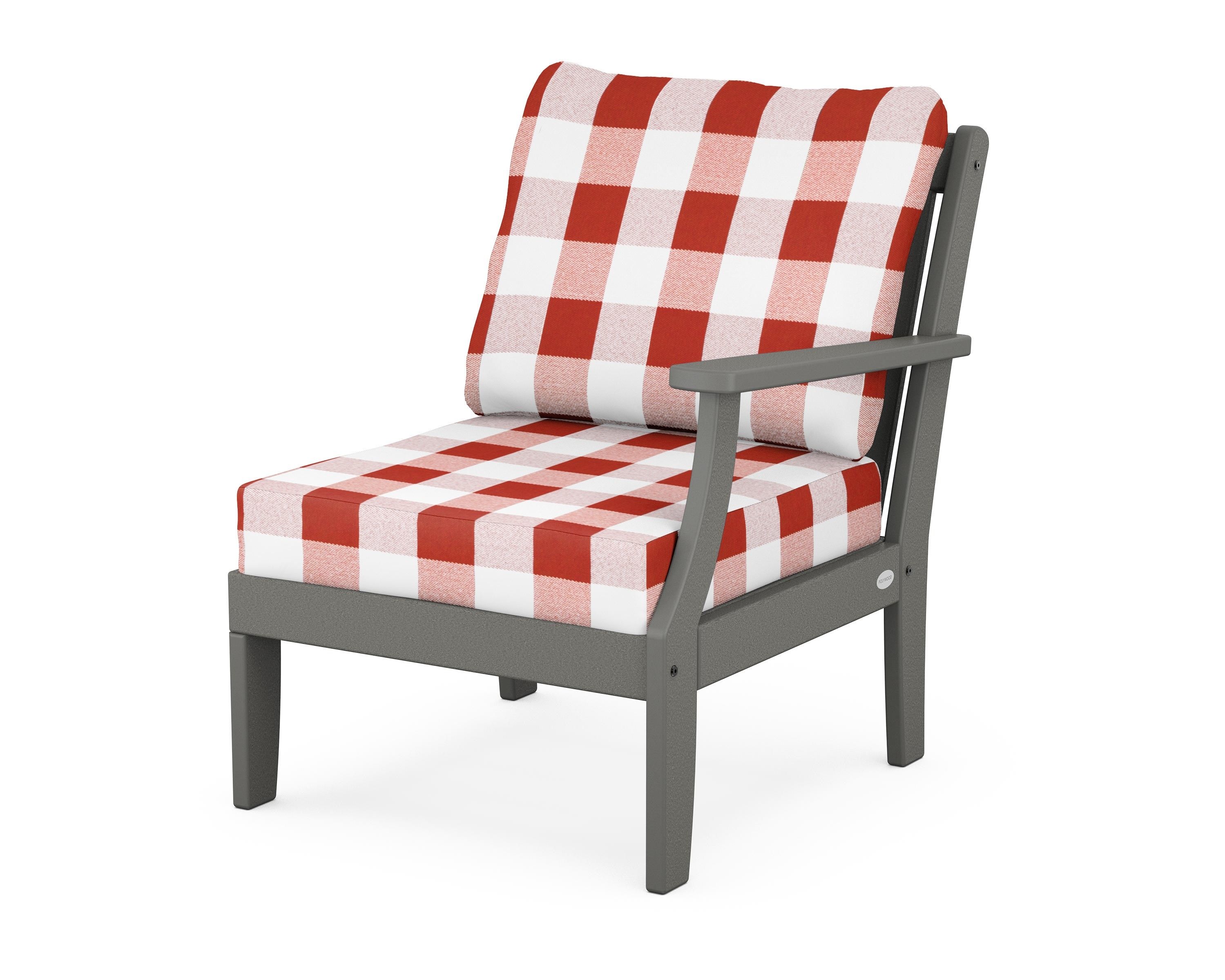POLYWOOD® Braxton Modular Right Arm Chair in Slate Grey / Buffalo Plaid Crimson