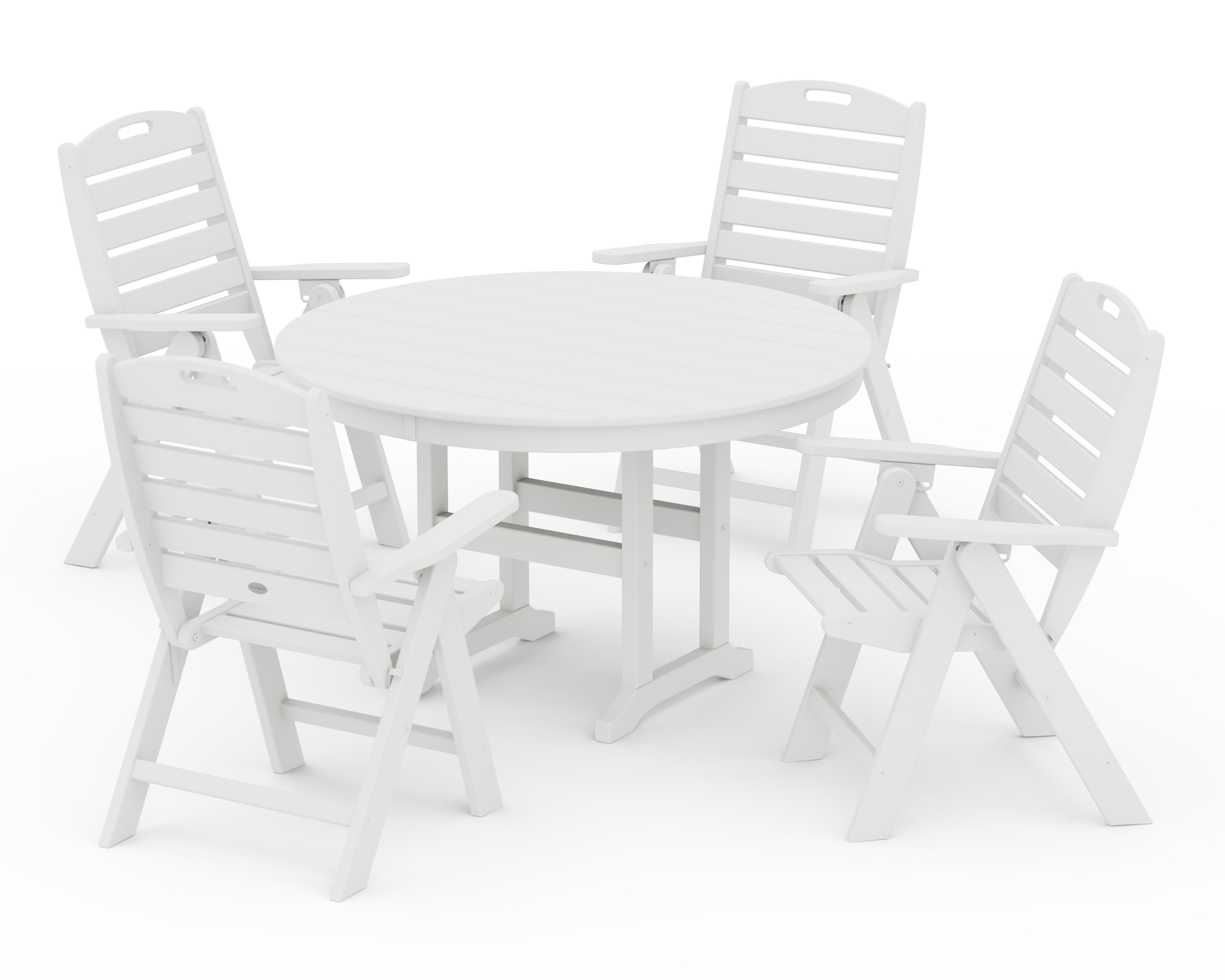 POLYWOOD® Nautical Folding Chair 5-Piece Round Farmhouse Dining Set in White
