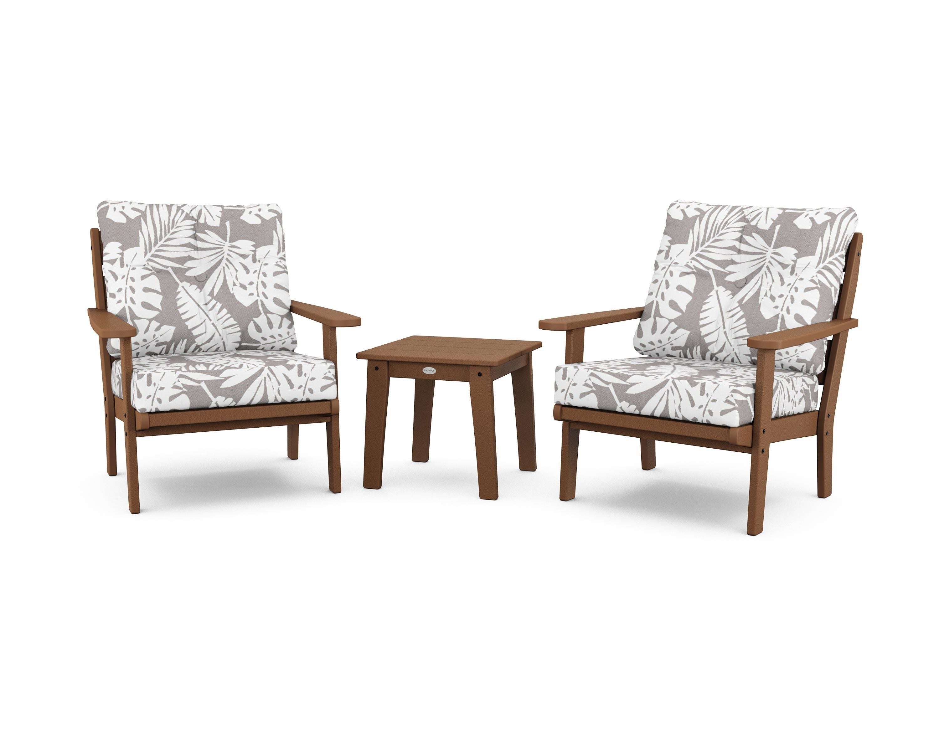 POLYWOOD® Lakeside 3-Piece Deep Seating Chair Set in Teak / Leaf Grey Mist