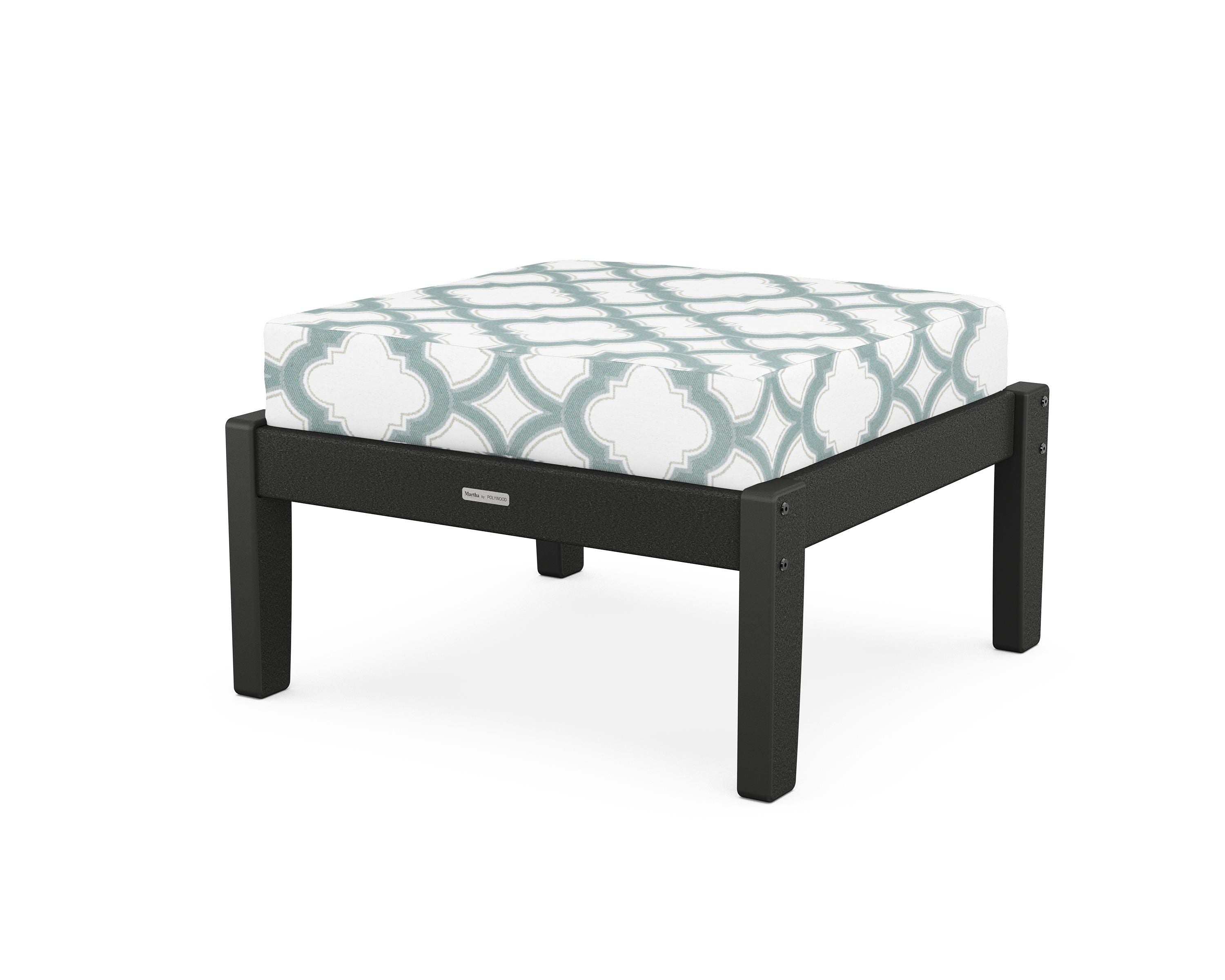 Martha Stewart by POLYWOOD® Chinoiserie Deep Seating Ottoman in Black / Trellis Glacier Spa