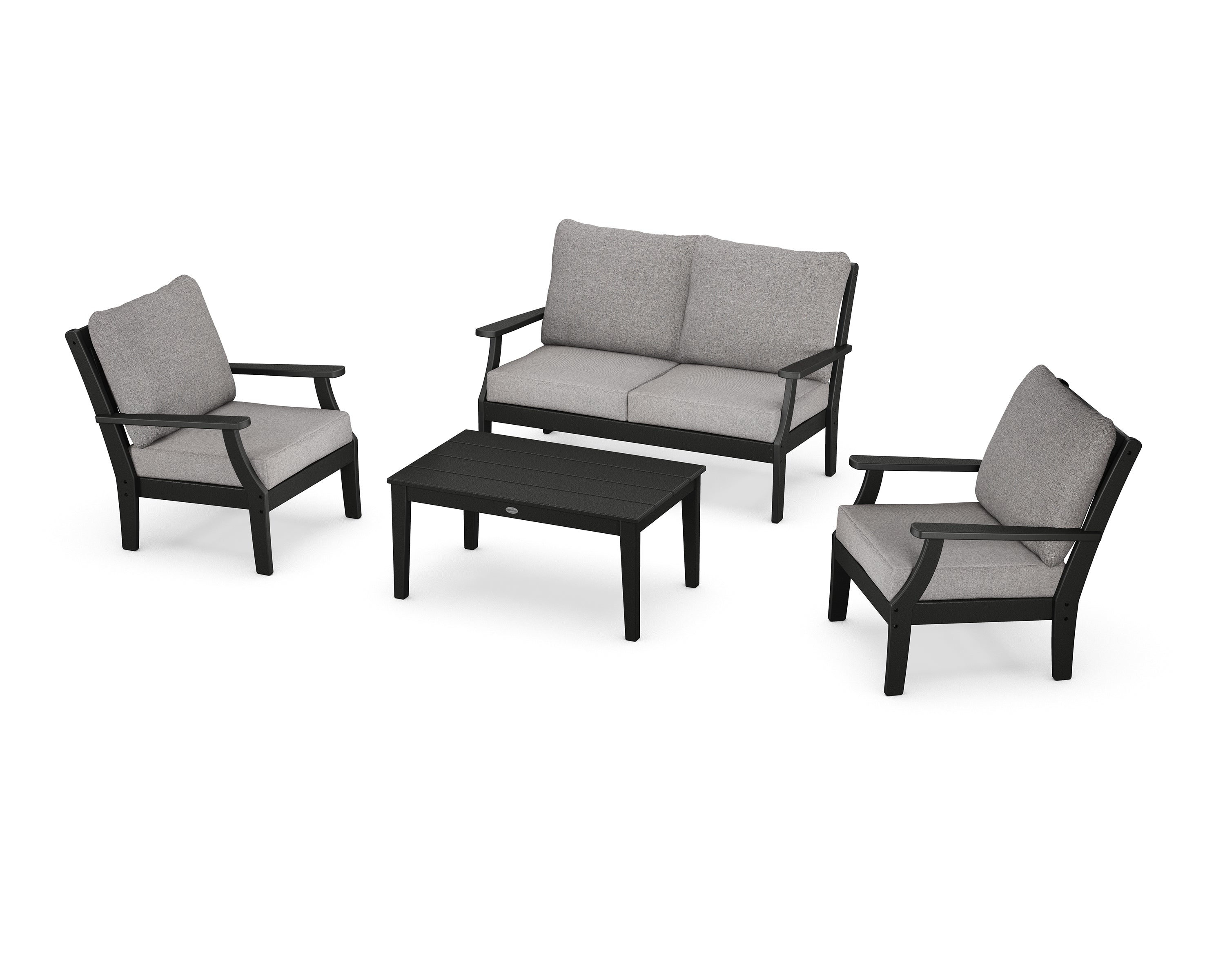 POLYWOOD® Braxton 4-Piece Deep Seating Chair Set in Black / Grey Mist