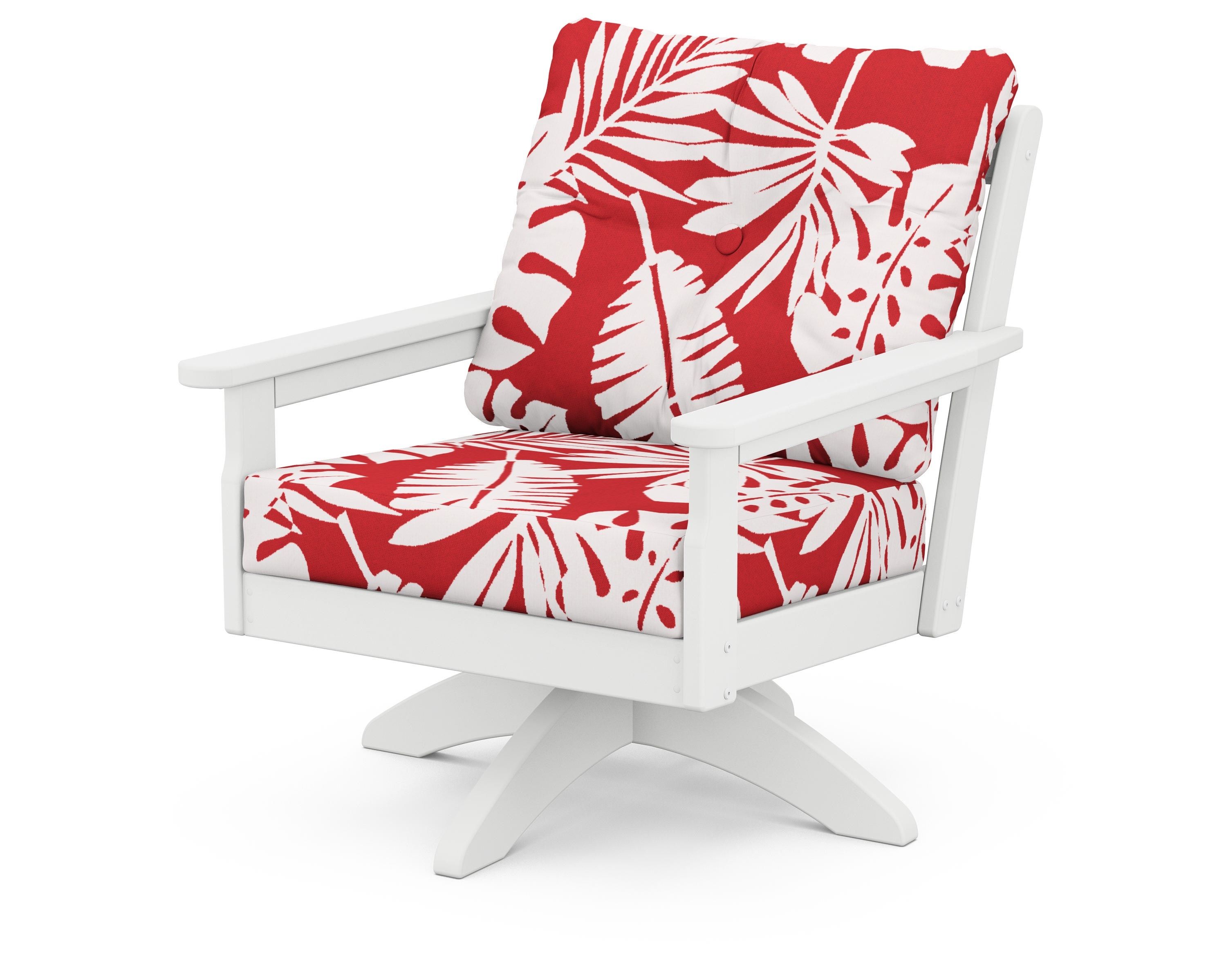 POLYWOOD® Vineyard Deep Seating Swivel Chair in White / Leaf Crimson