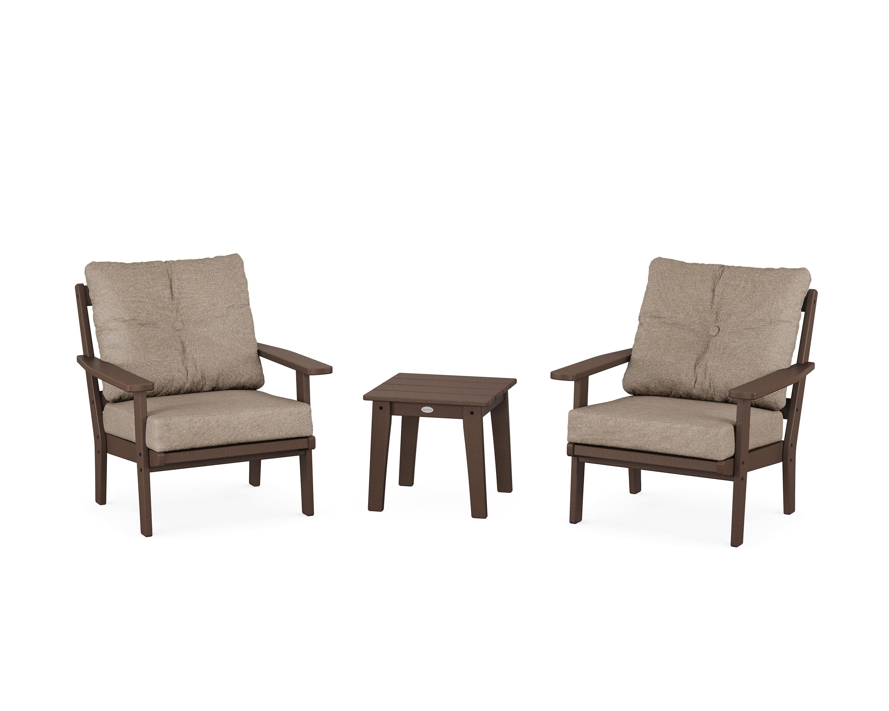 POLYWOOD® Oxford 3-Piece Deep Seating Set in Mahogany / Spiced Burlap