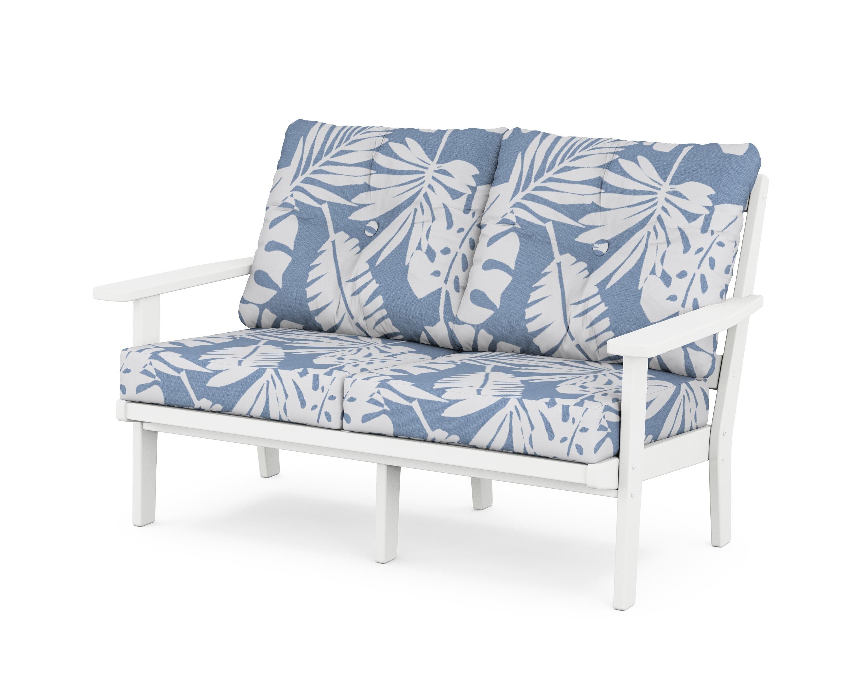 POLYWOOD® Prairie Deep Seating Loveseat in White / Leaf Sky Blue