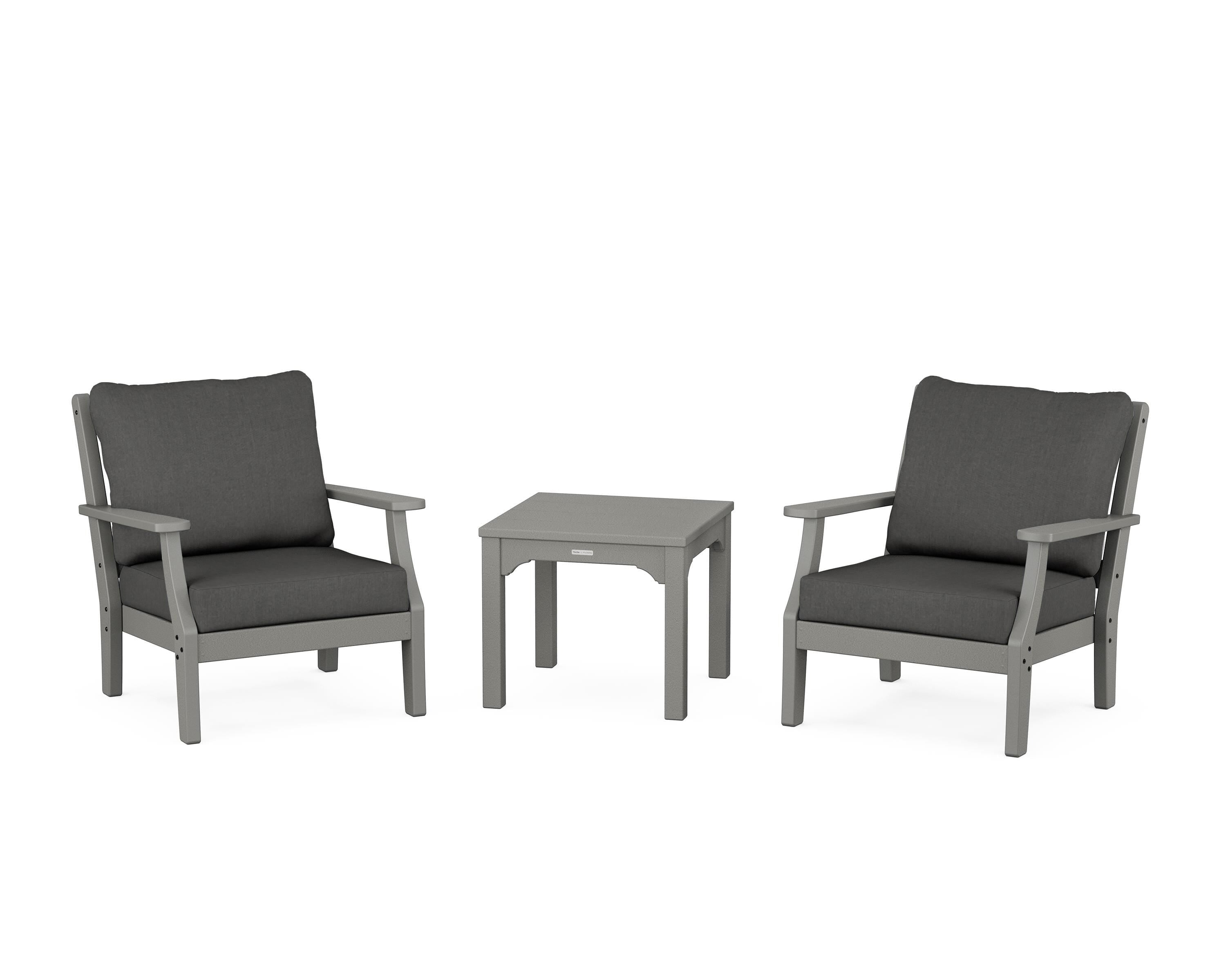 Martha Stewart by POLYWOOD® Chinoiserie 3-Piece Deep Seating Set in Slate Grey / Spectrum Carbon
