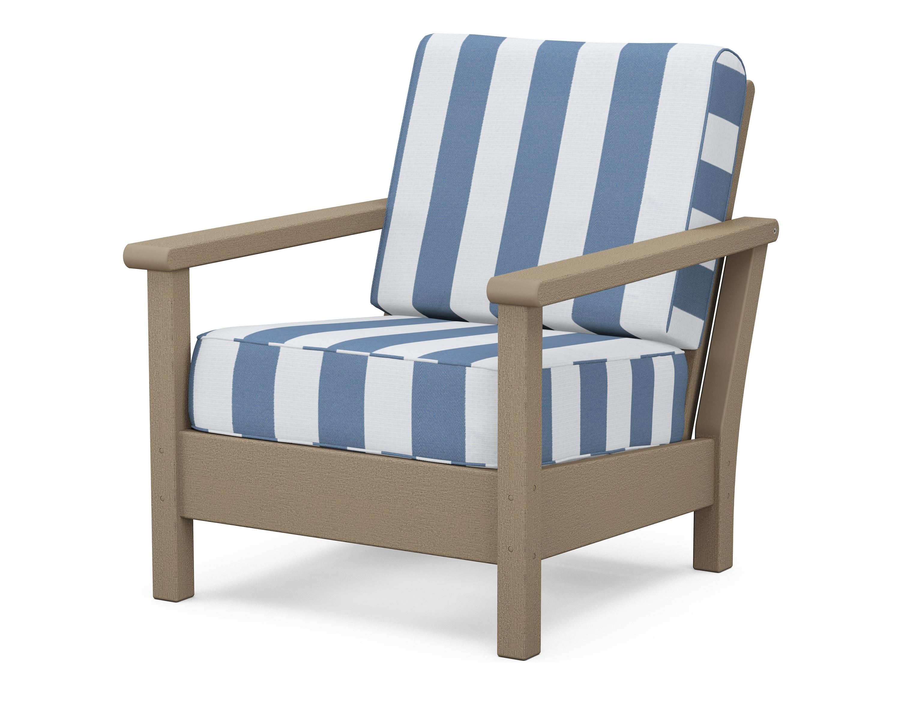 POLYWOOD® Harbour Deep Seating Chair in Vintage Sahara / Cabana Stripe Sky Blue