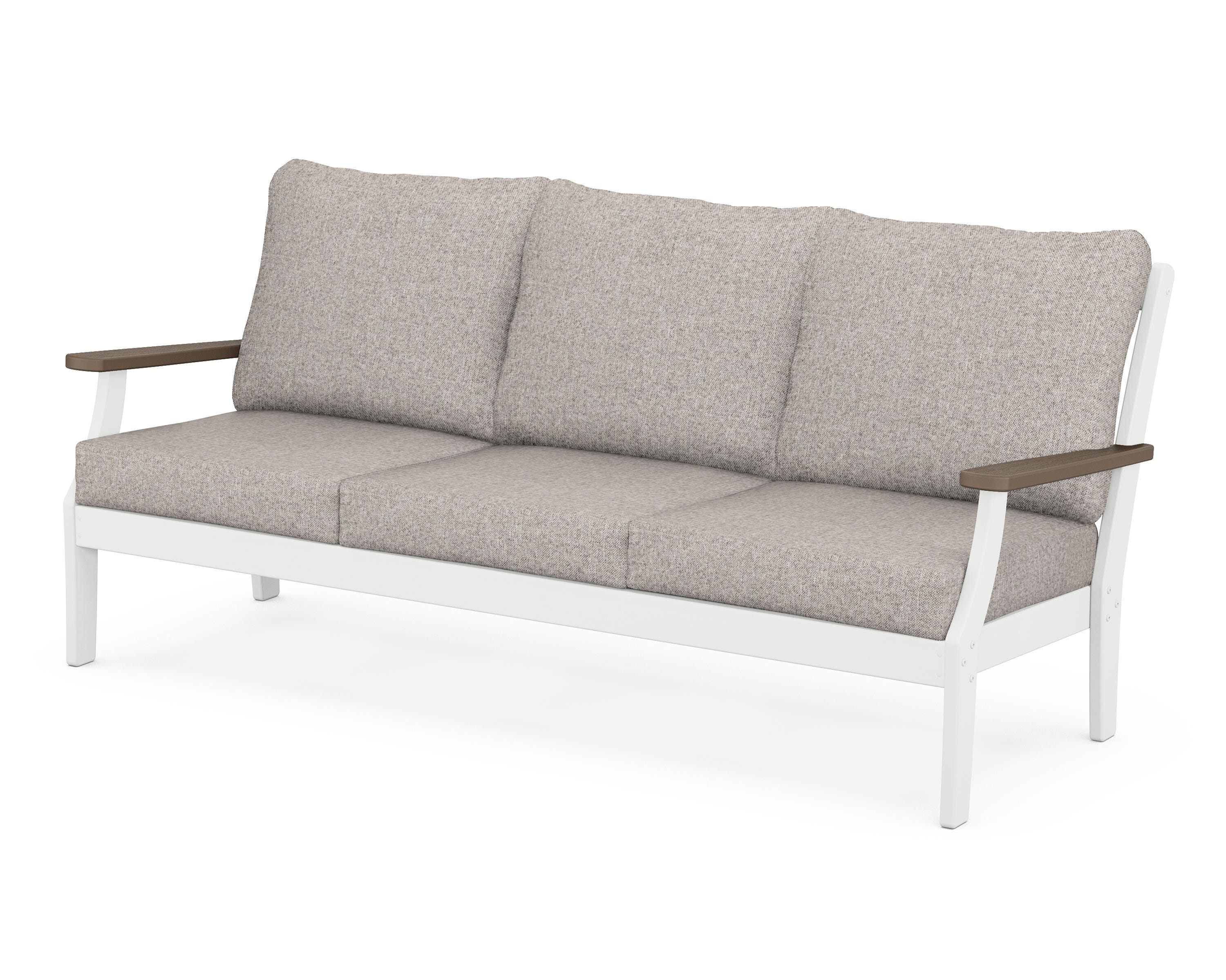 POLYWOOD® Braxton Deep Seating Sofa in White / Kona / Weathered Tweed