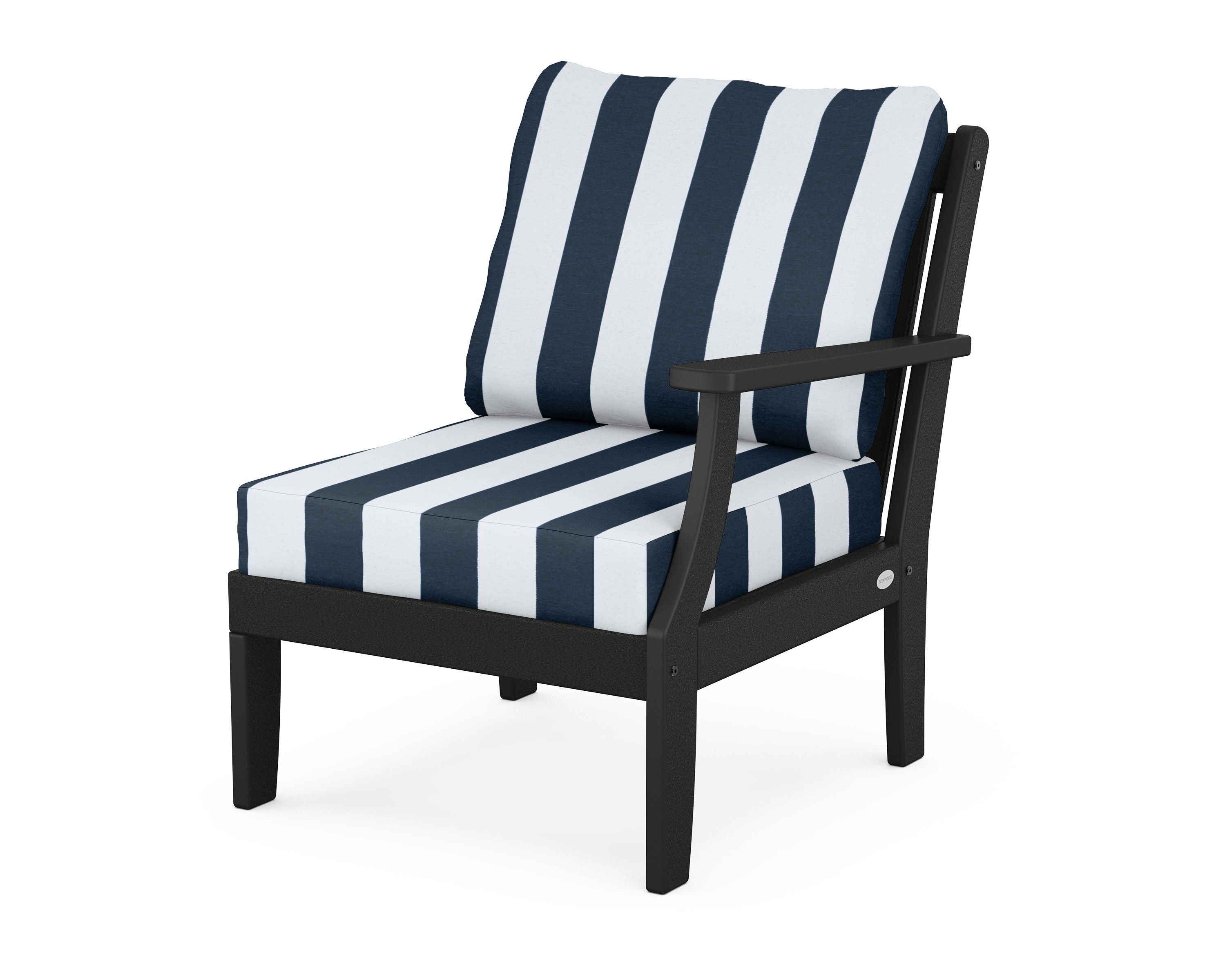 POLYWOOD® Braxton Modular Right Arm Chair in Black / Cabana Stripe Marine Indigo