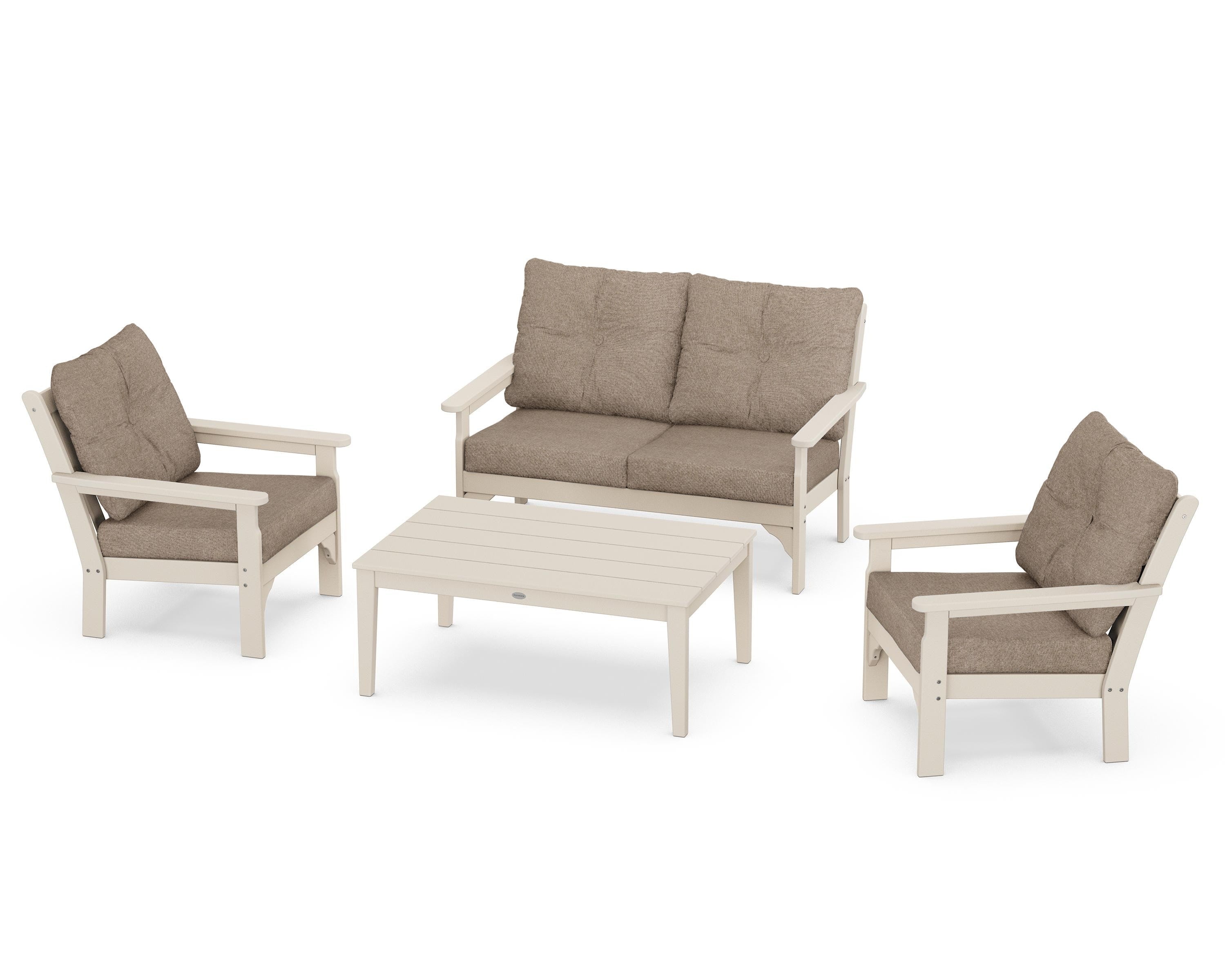 POLYWOOD® Vineyard 4-Piece Deep Seating Set in Sand / Spiced Burlap