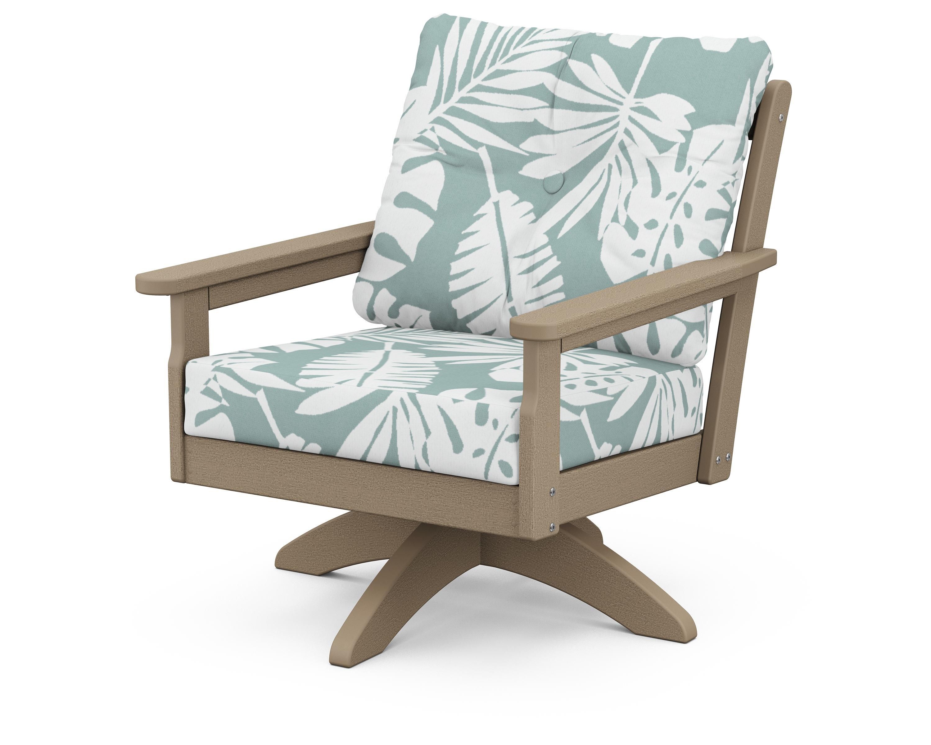 POLYWOOD® Vineyard Deep Seating Swivel Chair in Vintage Sahara / Leaf Glacier Spa