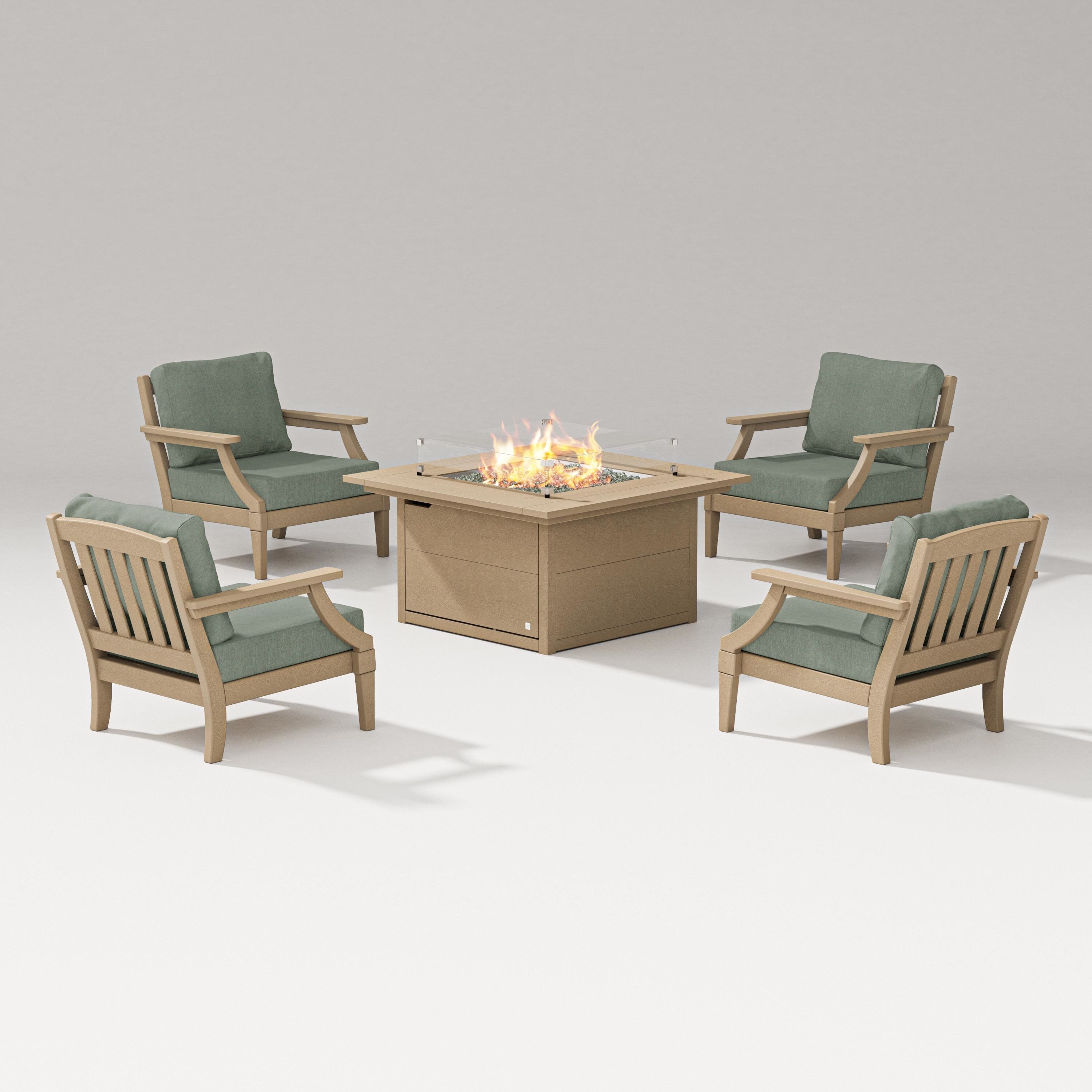 PW Designer Series Estate 5-Piece Lounge Fire Table Set in Vintage Sahara / Cast Sage