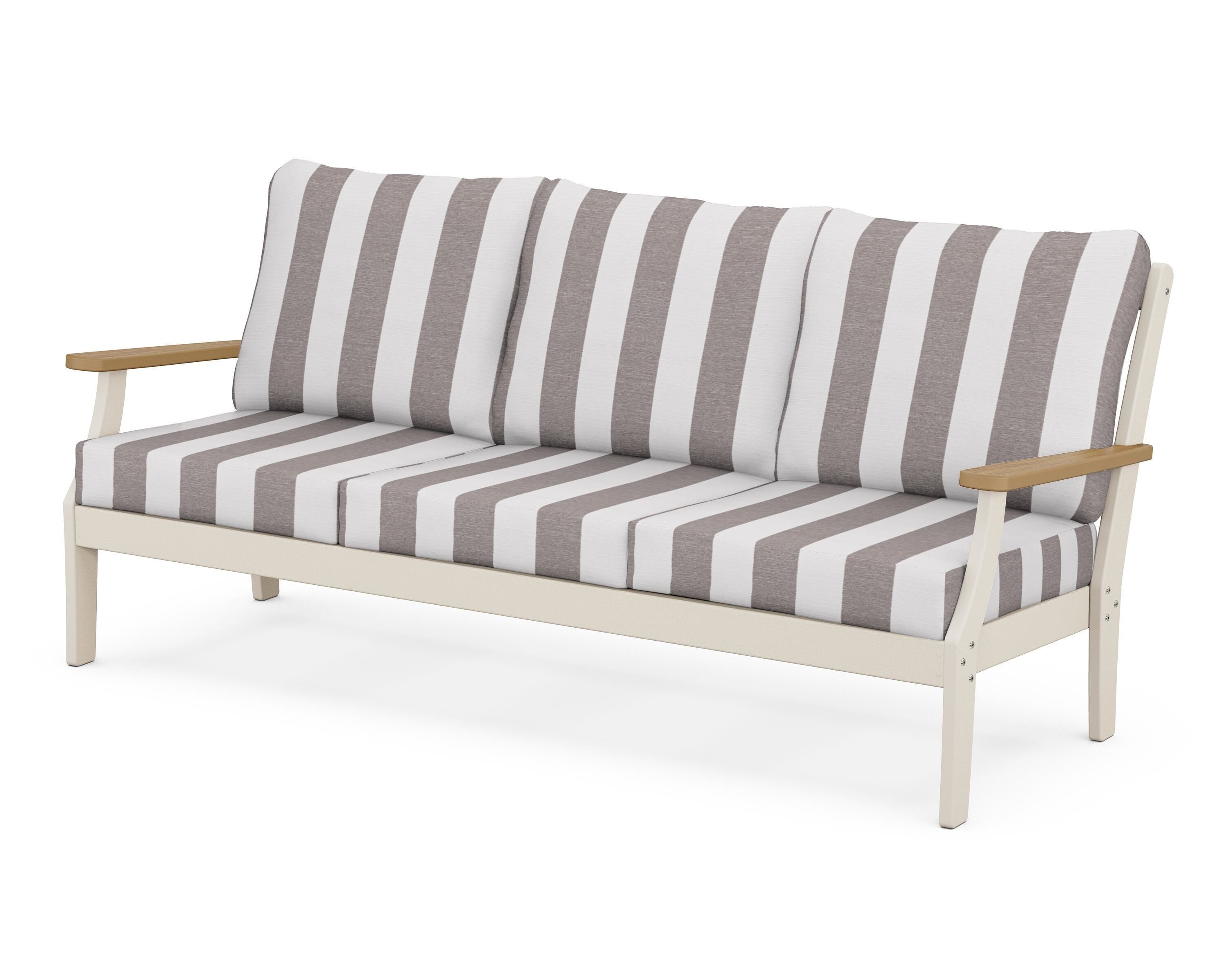 POLYWOOD® Braxton Deep Seating Sofa in Sand / Natural / Cabana Stripe Grey Mist