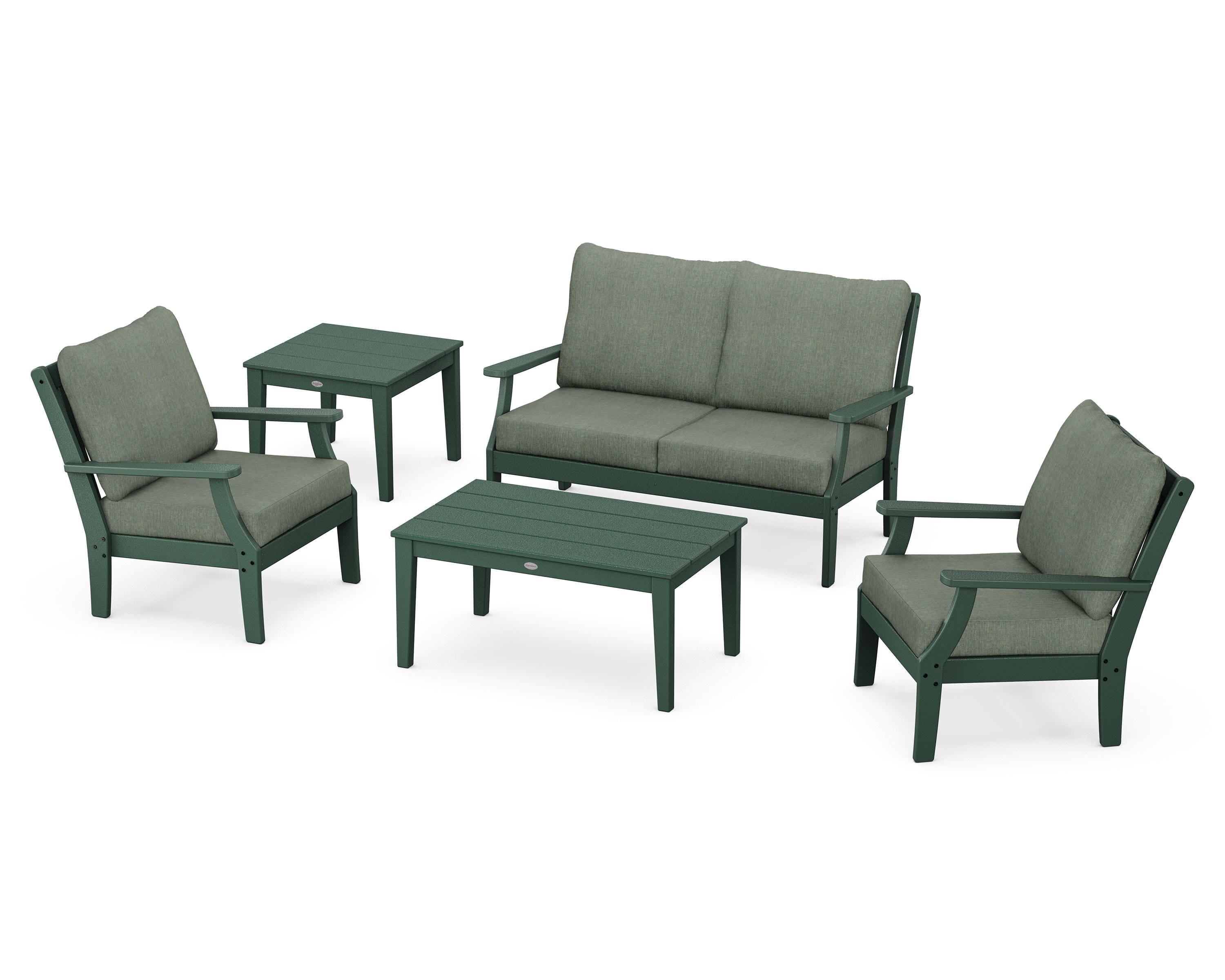 POLYWOOD® Braxton 5-Piece Deep Seating Set in Green / Cast Sage