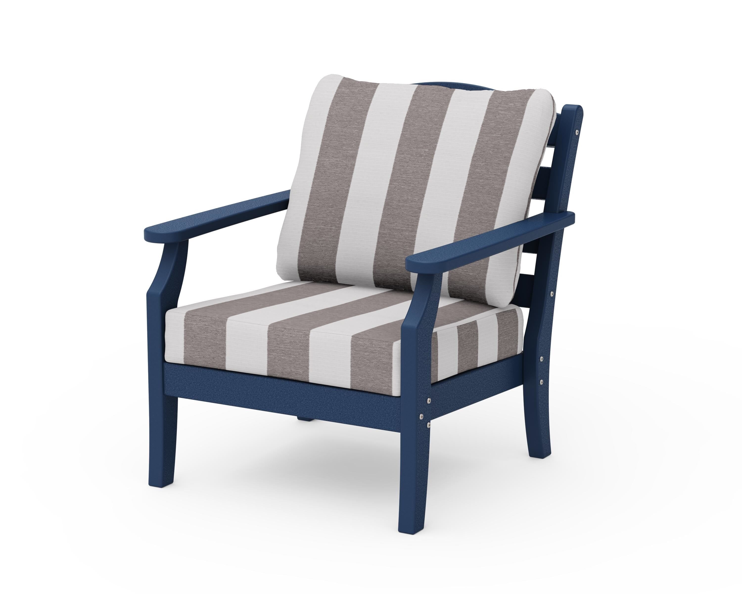 Draper James™ by POLYWOOD® Savannah Deep Seating Chair in Navy / Cabana Stripe Grey Mist