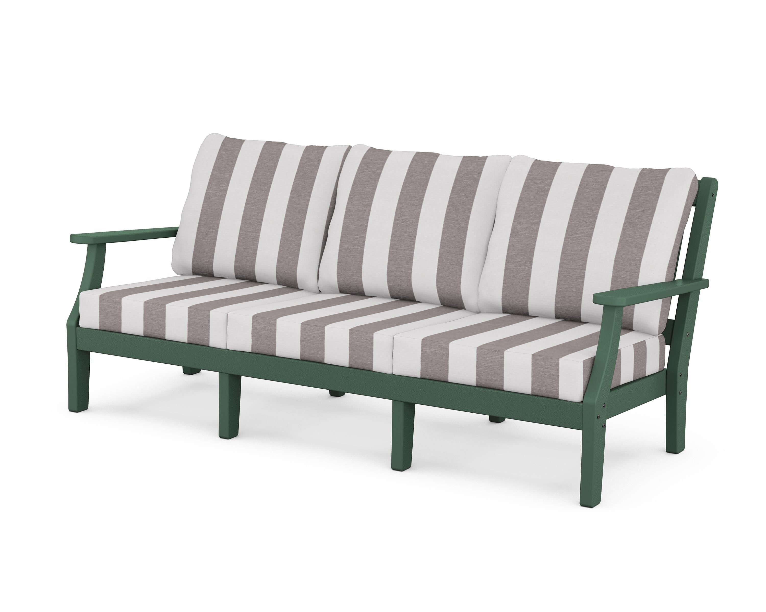 Martha Stewart by POLYWOOD® Chinoiserie Deep Seating Sofa in Green / Cabana Stripe Grey Mist