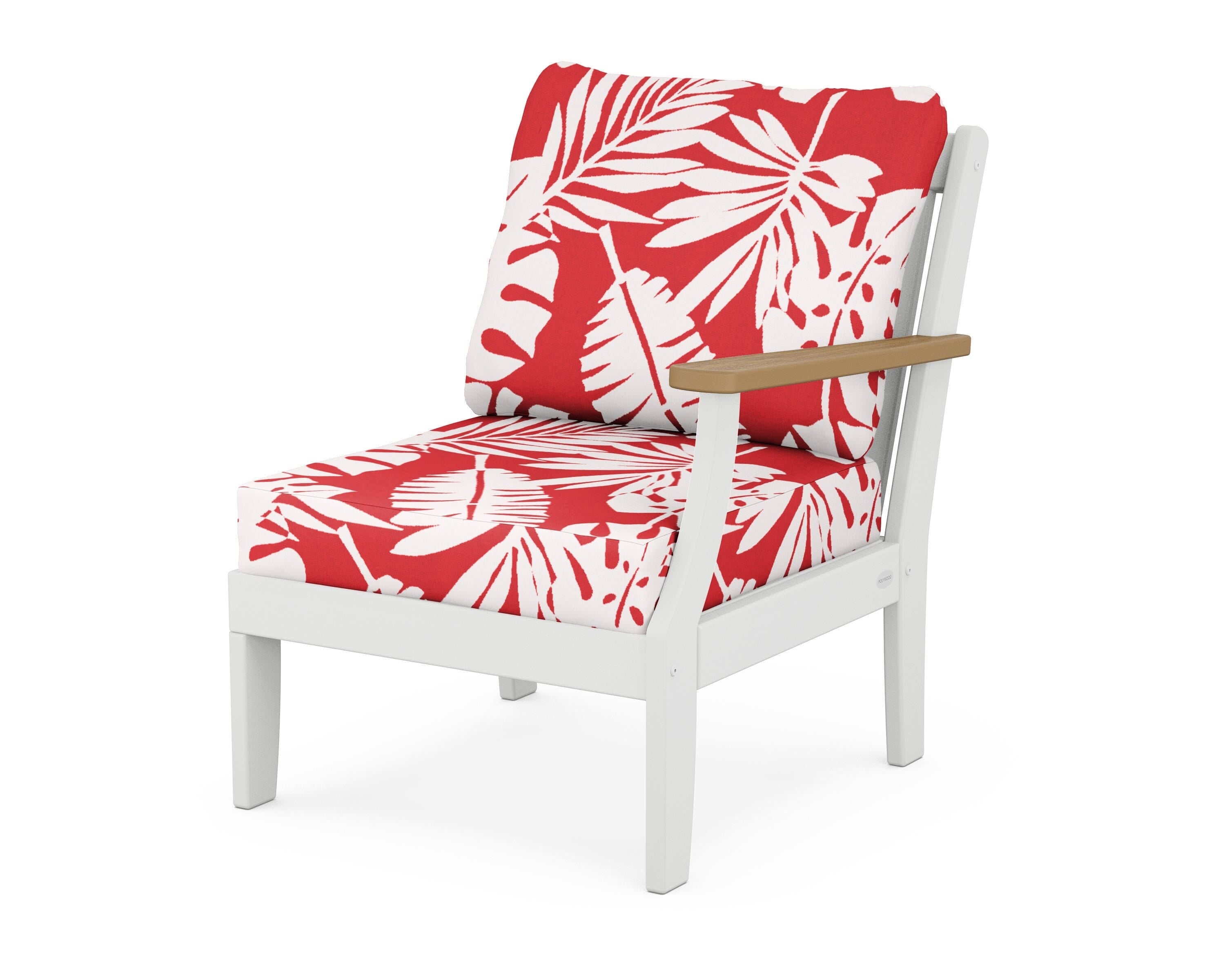 POLYWOOD® Braxton Modular Right Arm Chair in White / Natural / Leaf Crimson