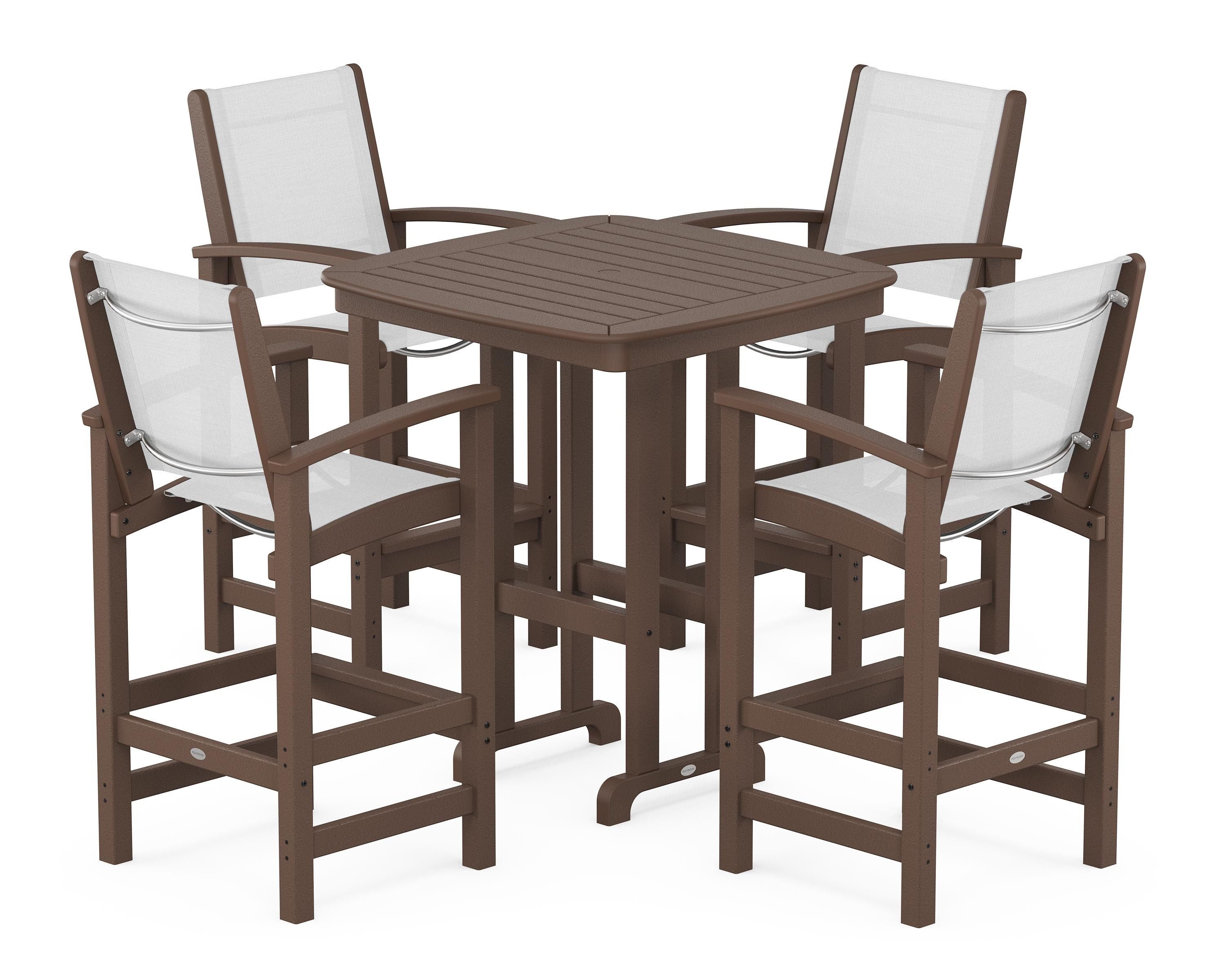 POLYWOOD® Coastal 5-Piece Bar Set in Mahogany / White Sling