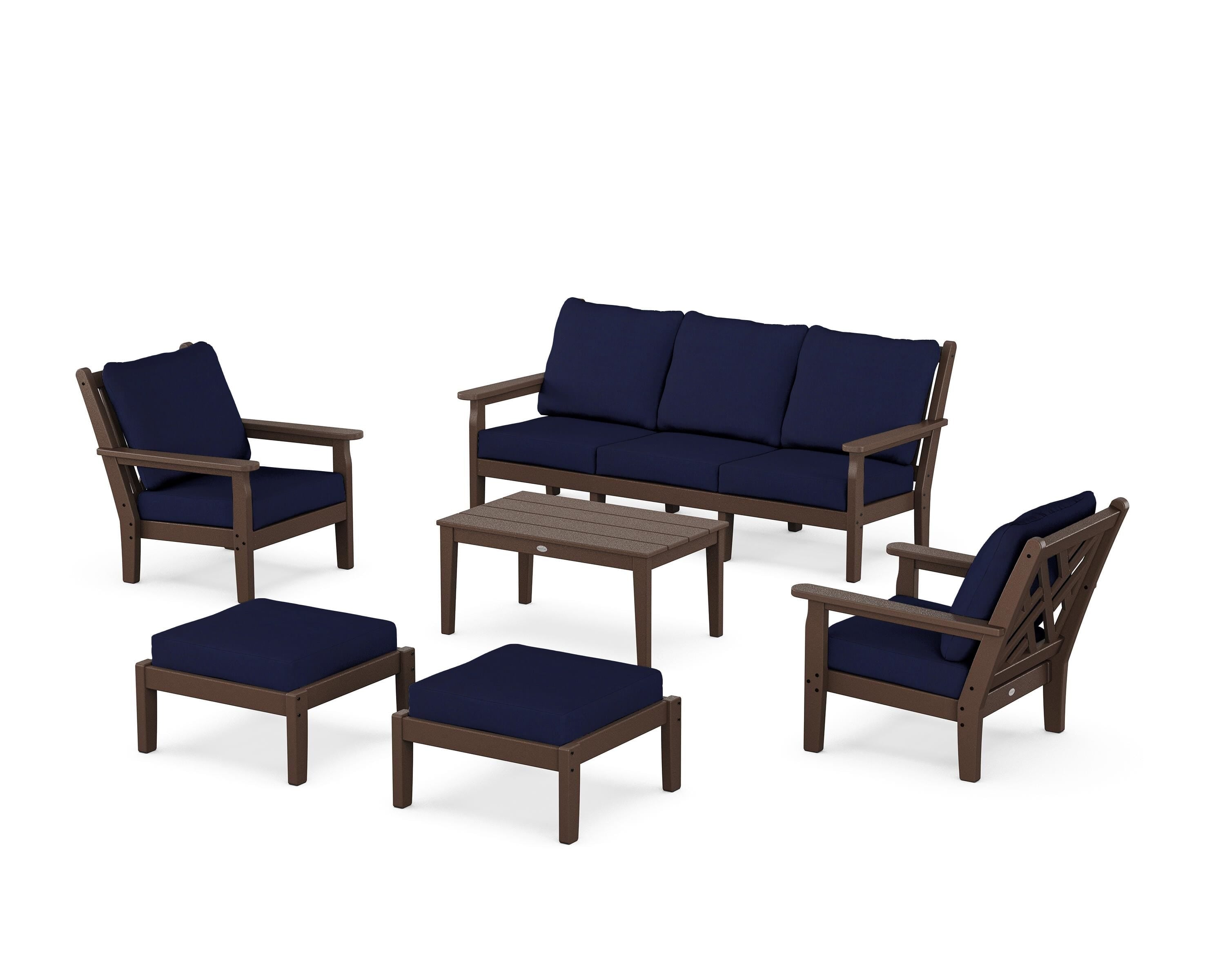 POLYWOOD® Chippendale 6-Piece Lounge Sofa Set in Mahogany / Navy