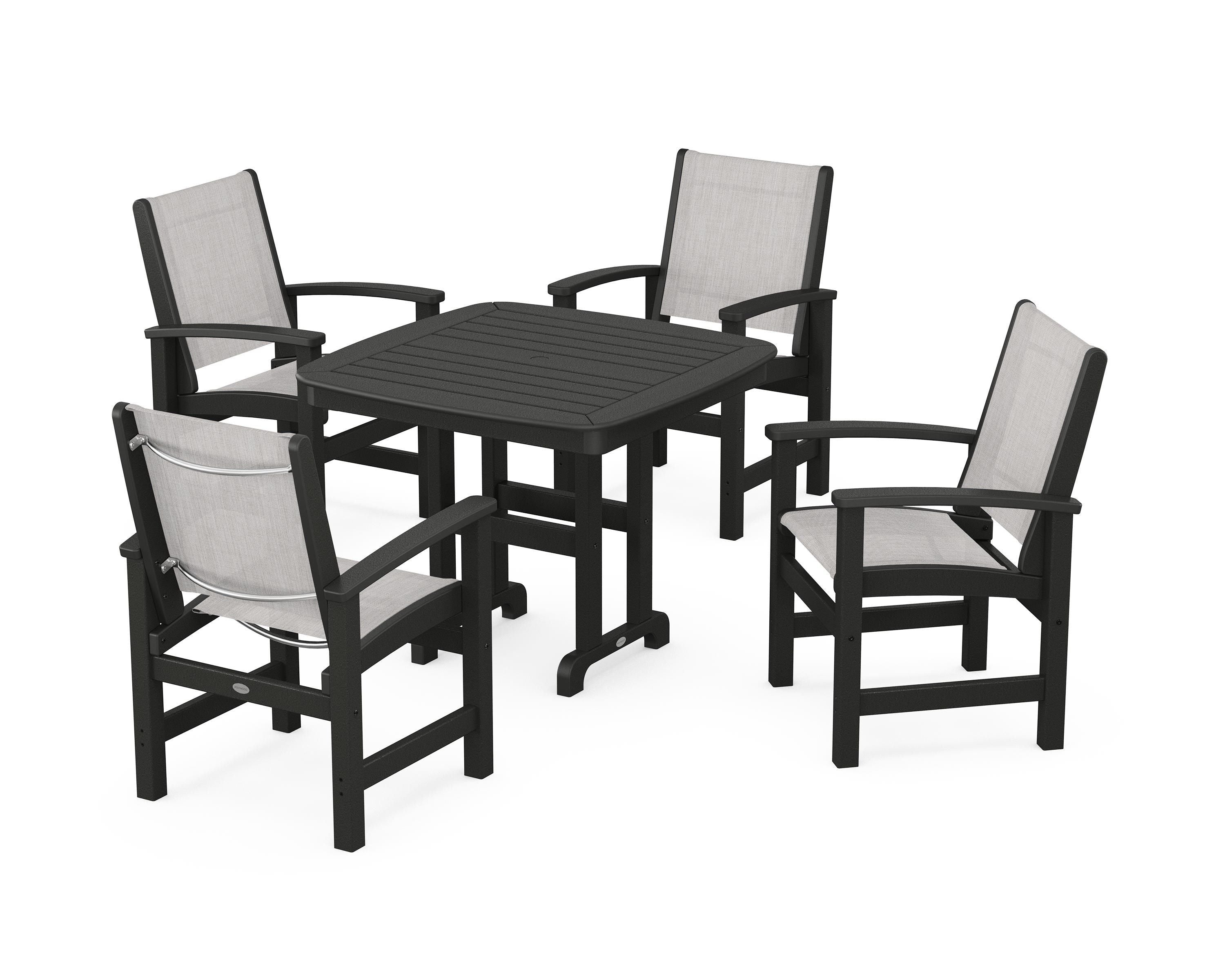 POLYWOOD® Coastal 5-Piece Dining Set in Black / Parchment Sling