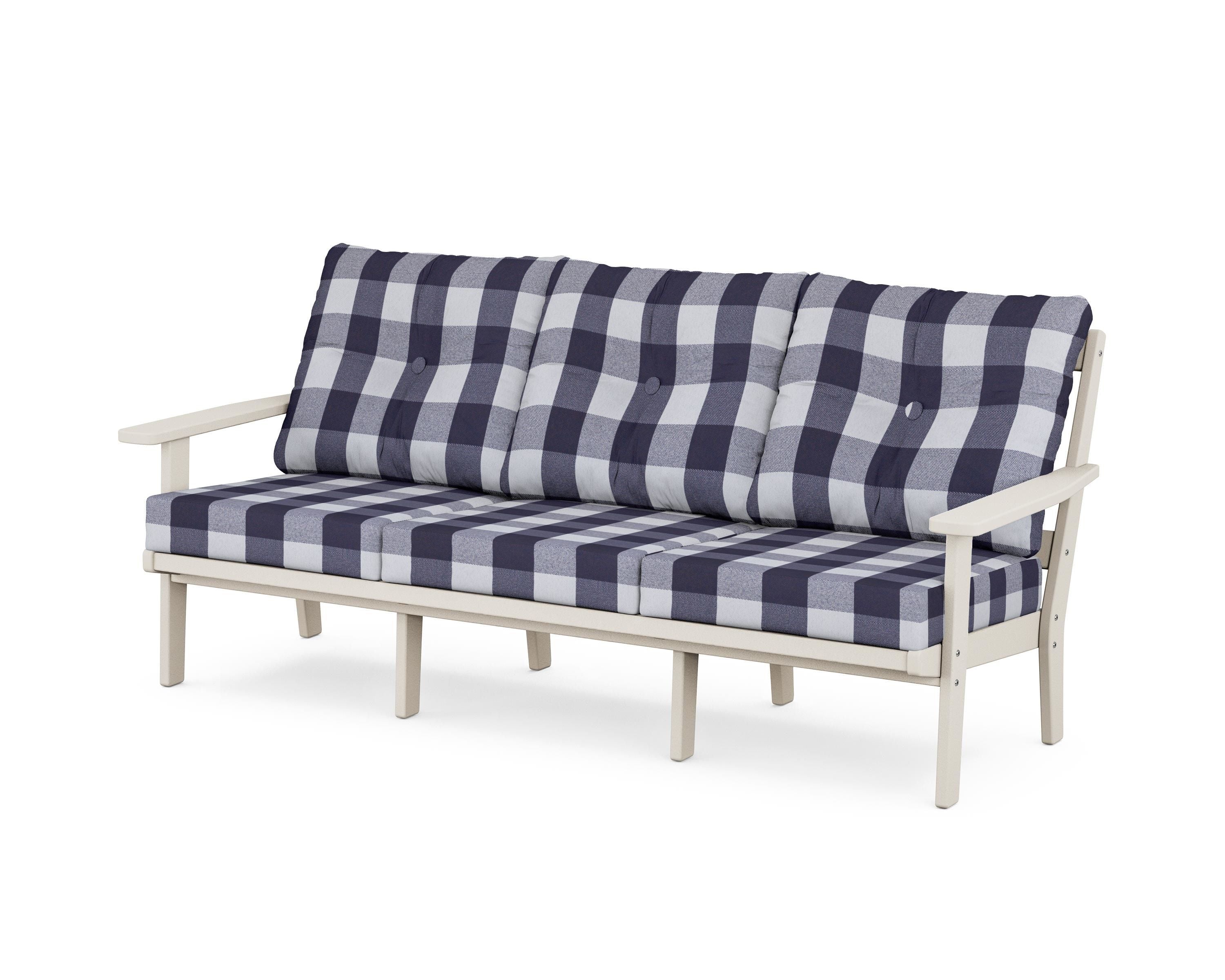 POLYWOOD® Prairie Deep Seating Sofa in Sand / Buffalo Plaid Navy