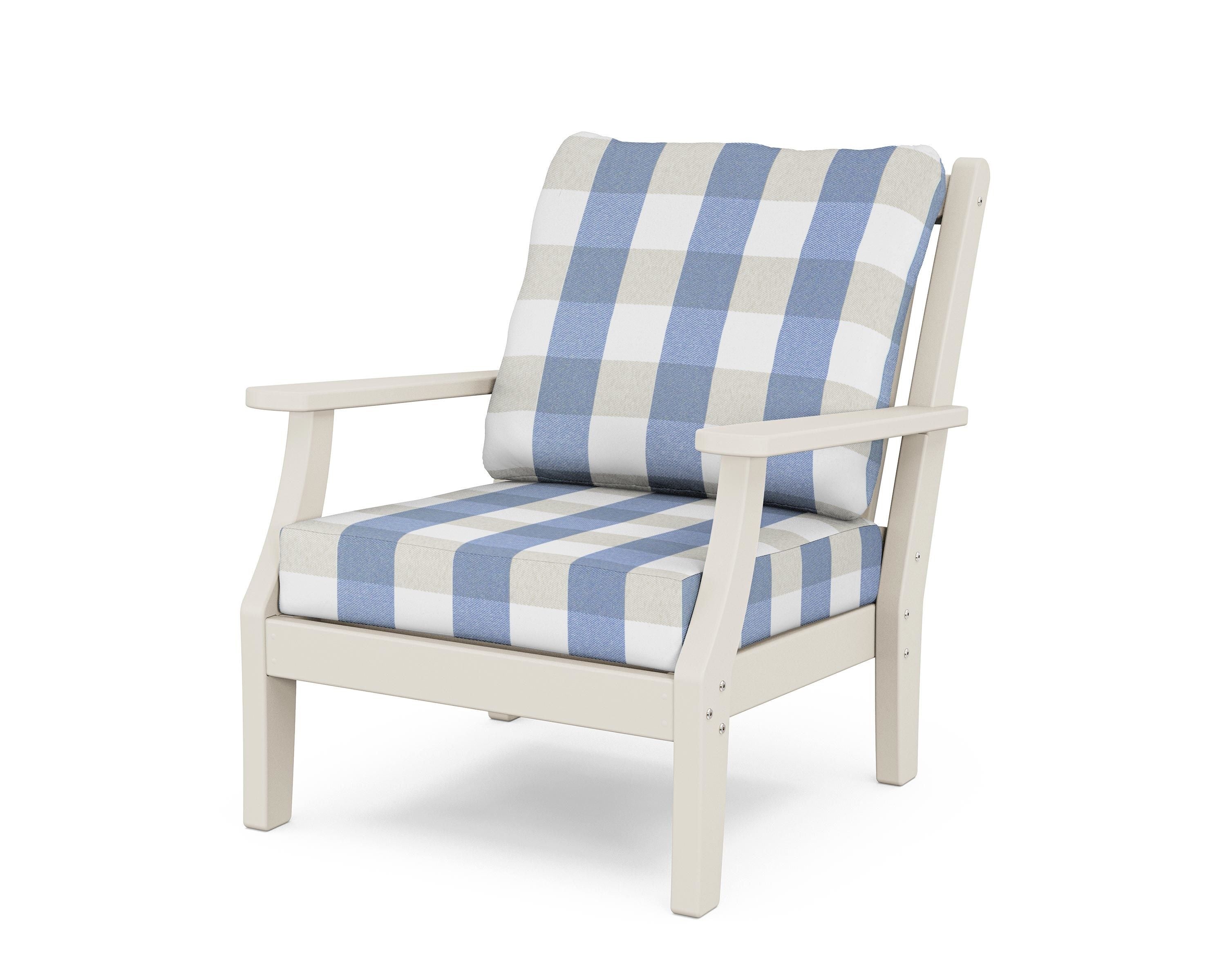 Country Living Wovendale Deep Seating Chair in Sand / Buffalo Plaid Sky Blue