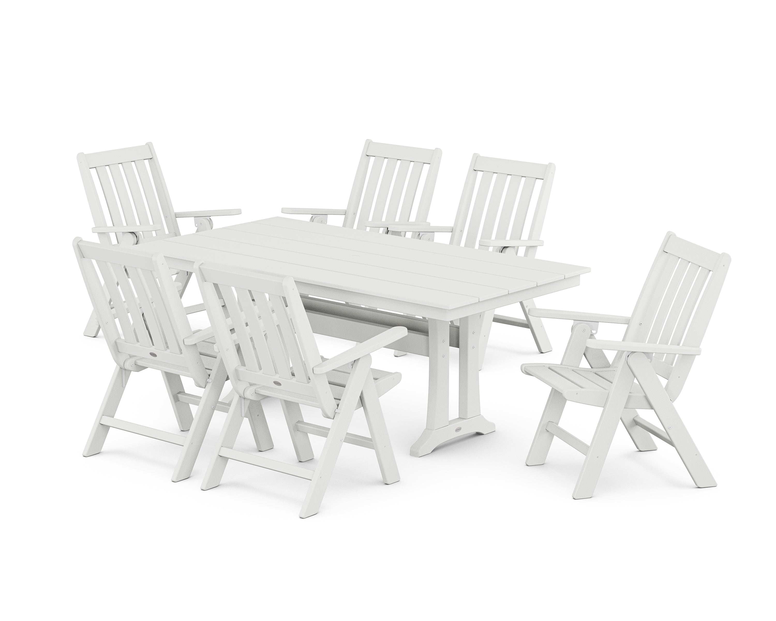 POLYWOOD® Vineyard Folding Chair 7-Piece Farmhouse Dining Set with Trestle Legs in White