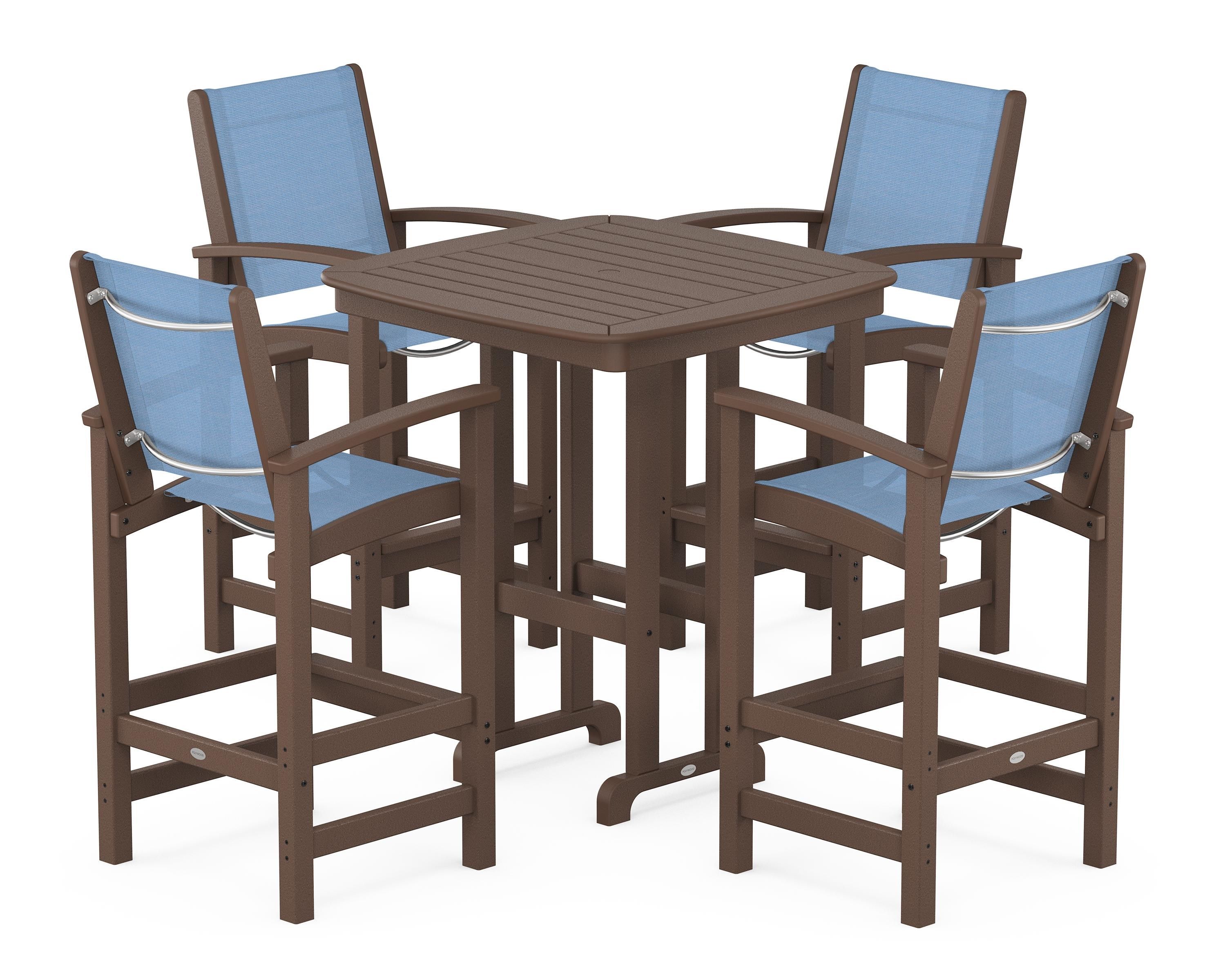 POLYWOOD® Coastal 5-Piece Bar Set in Mahogany / Poolside Sling
