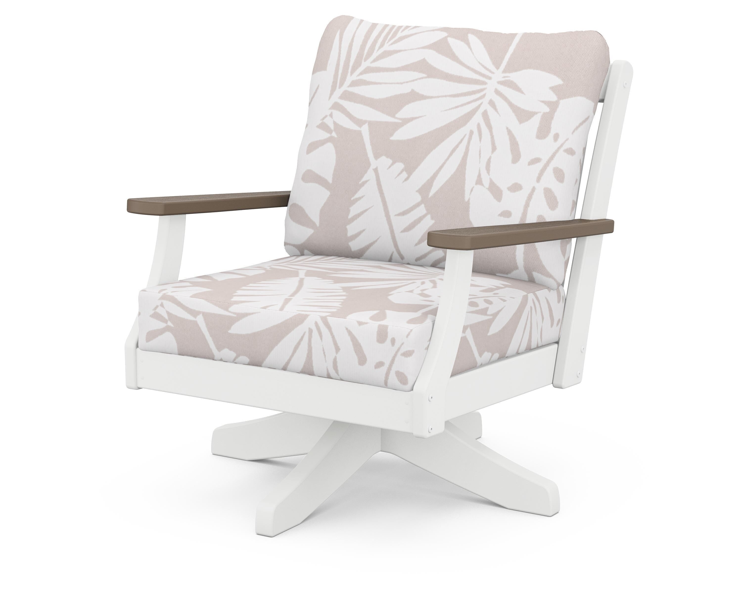 POLYWOOD® Braxton Deep Seating Swivel Chair in White / Kona / Leaf Dune Burlap