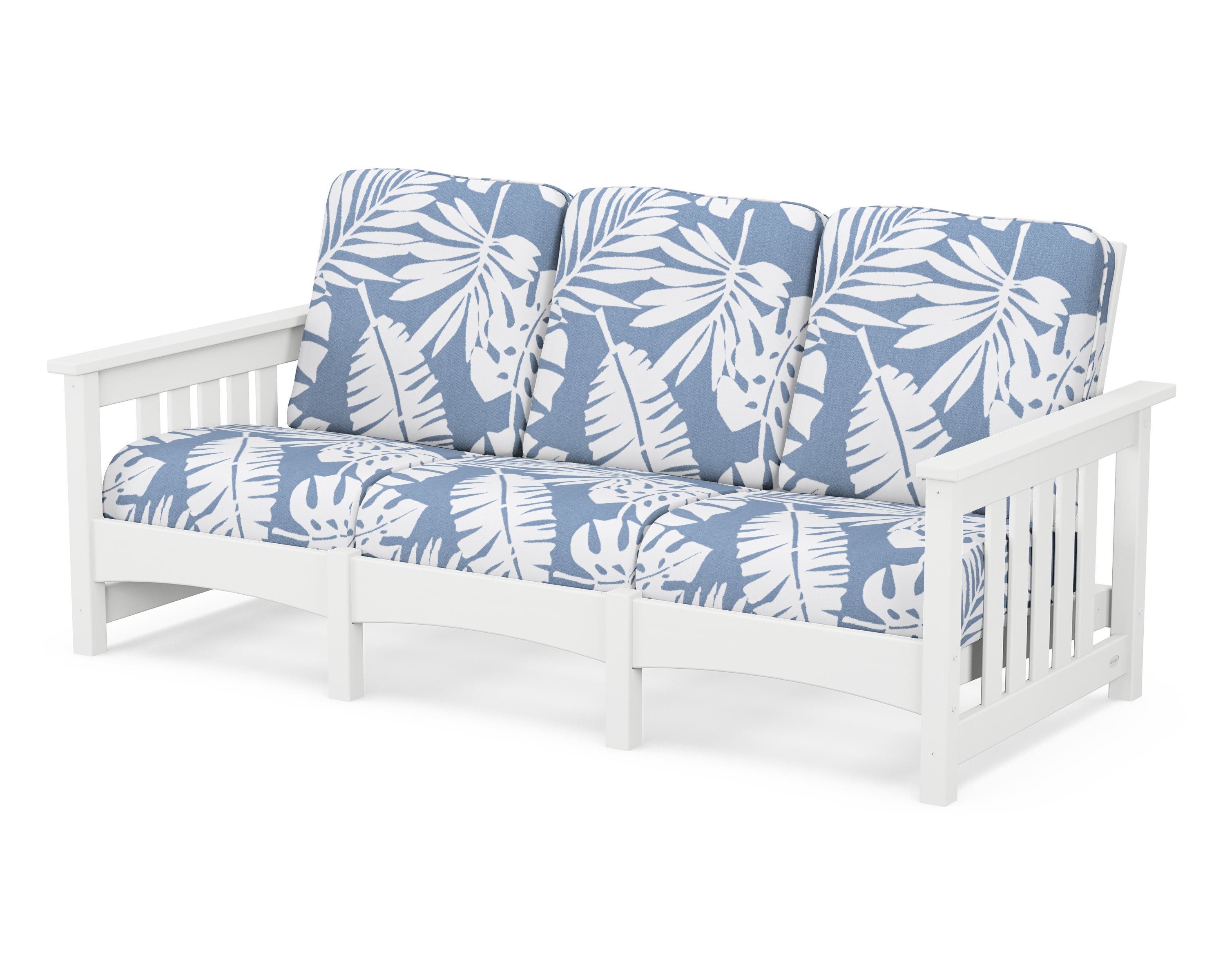POLYWOOD® Club Mission Sofa in White / Leaf Sky Blue