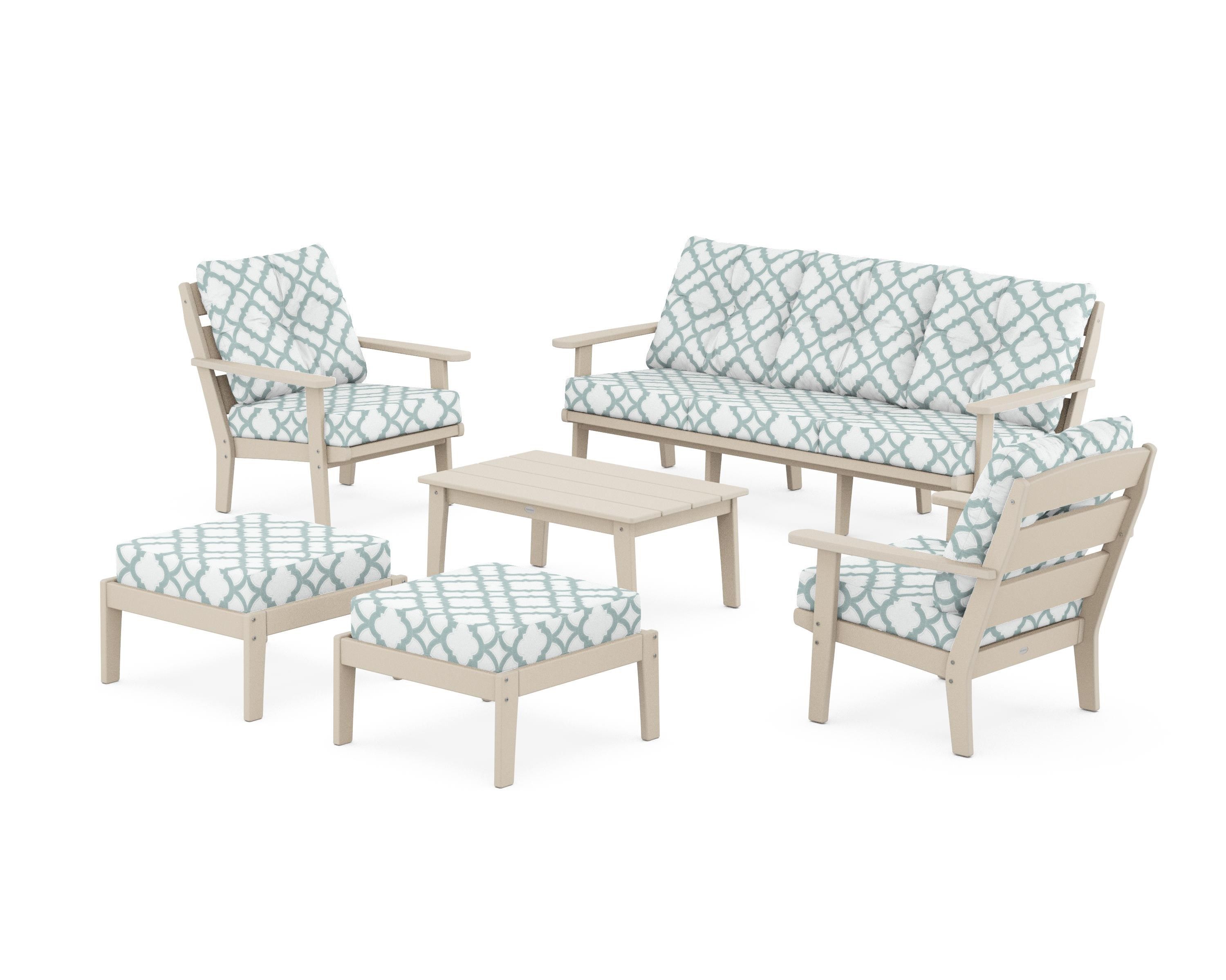 POLYWOOD® Lakeside 6-Piece Lounge Sofa Set in Sand / Trellis Glacier Spa