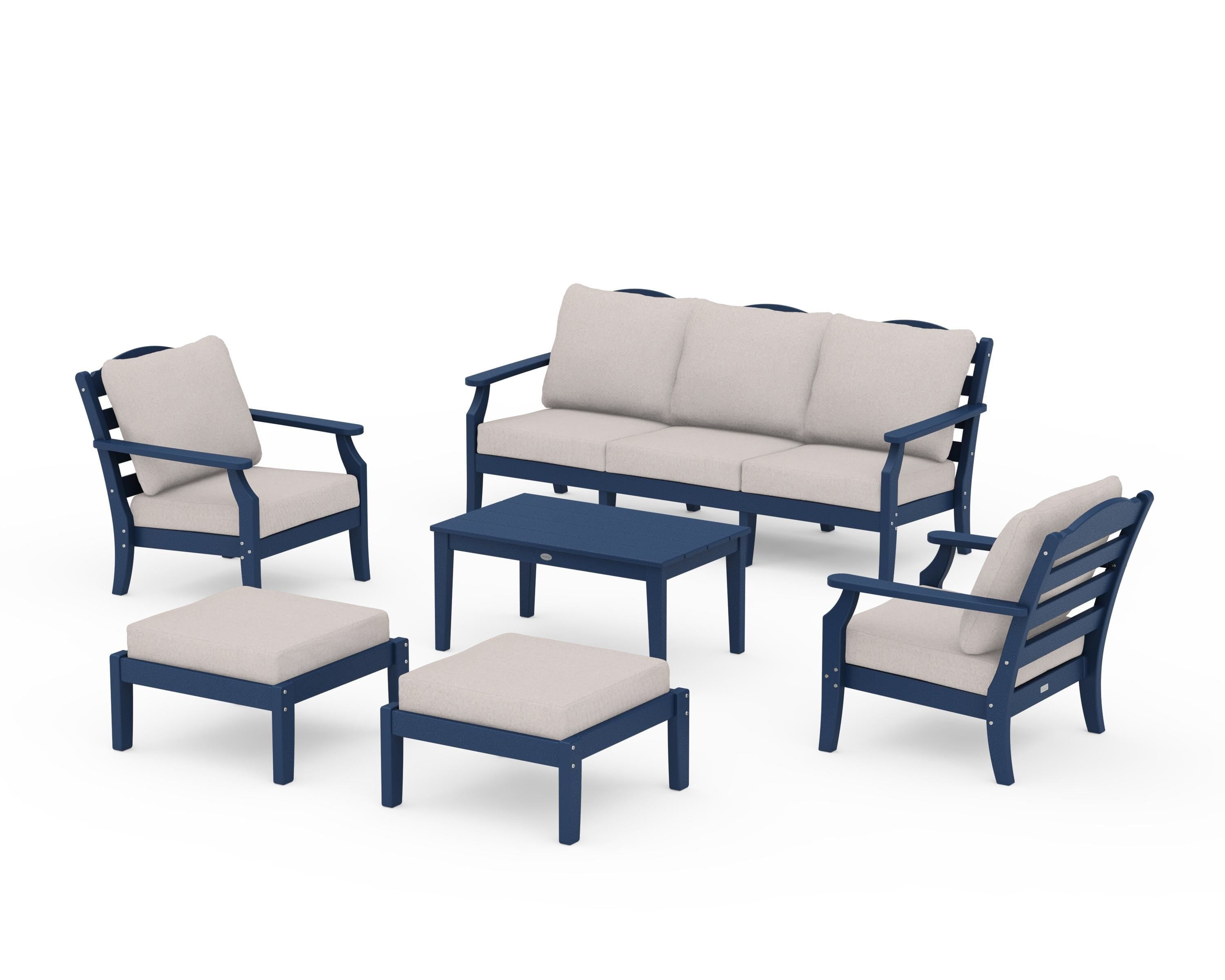 Draper James™ by POLYWOOD® Savannah 6-Piece Lounge Sofa Set in Navy / Dune Burlap