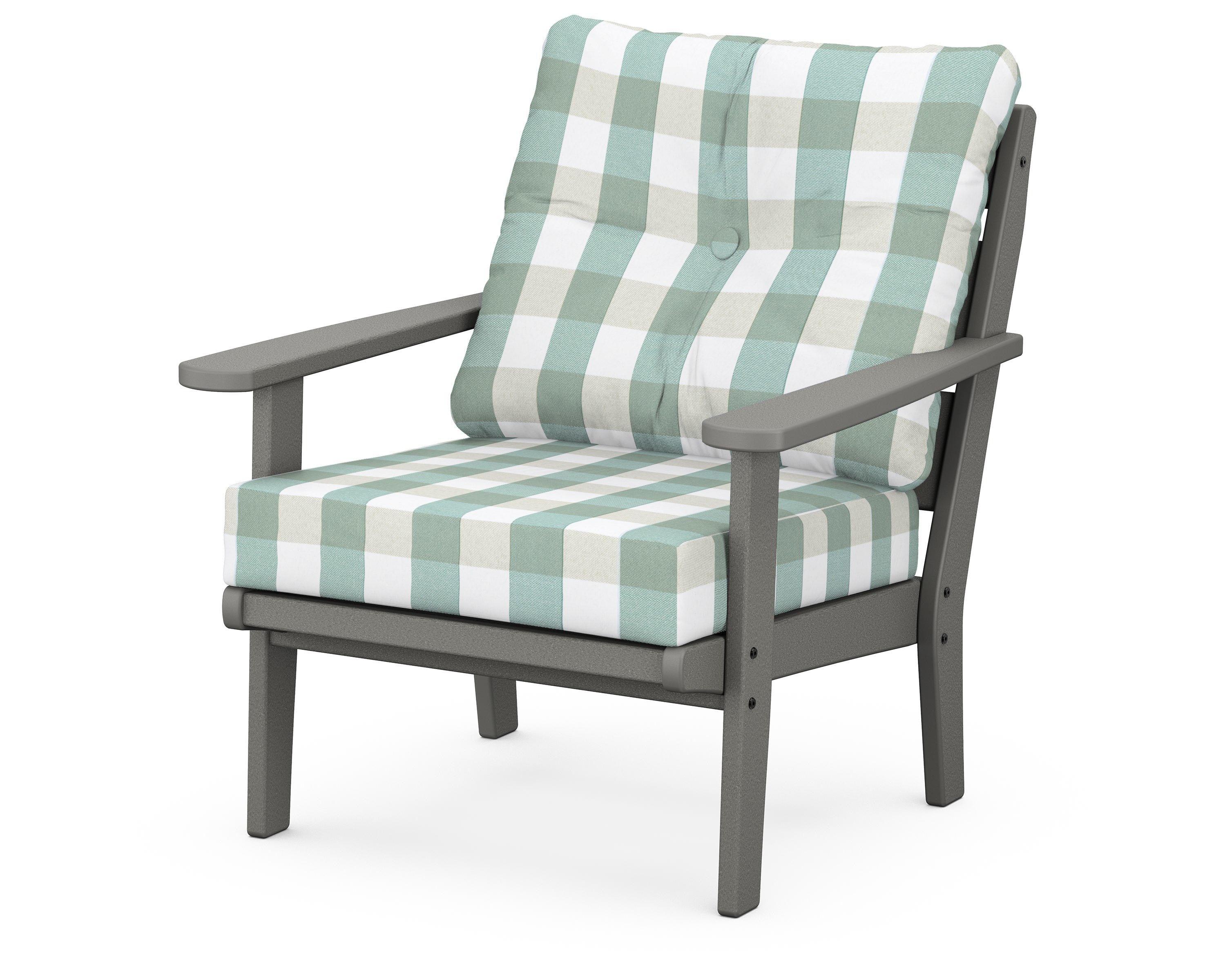 POLYWOOD® Lakeside Deep Seating Chair in Slate Grey / Buffalo Plaid Glacier Spa