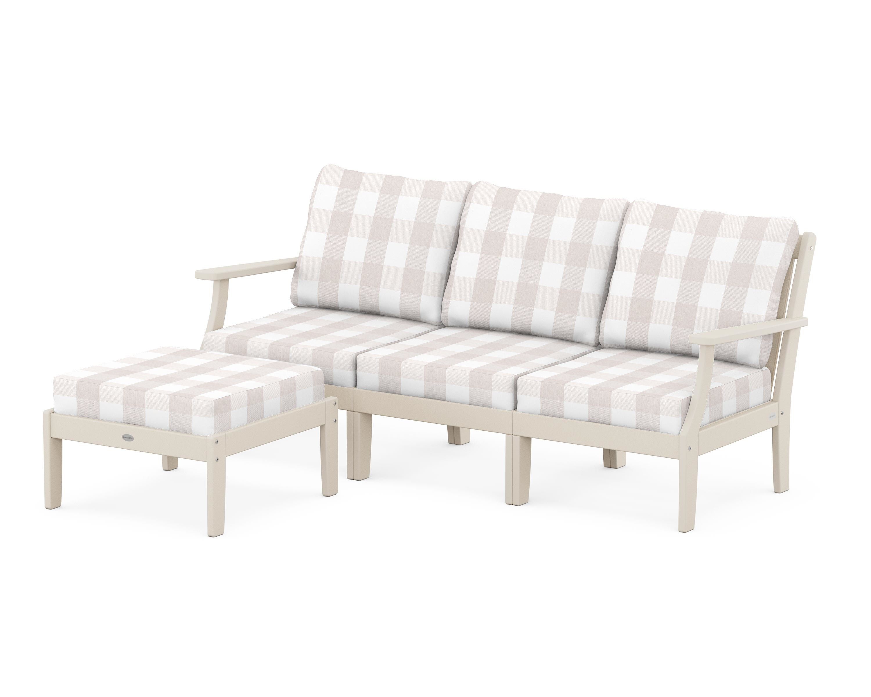 POLYWOOD® Braxton Modular 4-Piece Deep Seating Set with Ottoman in Sand / Buffalo Plaid Dune Burlap