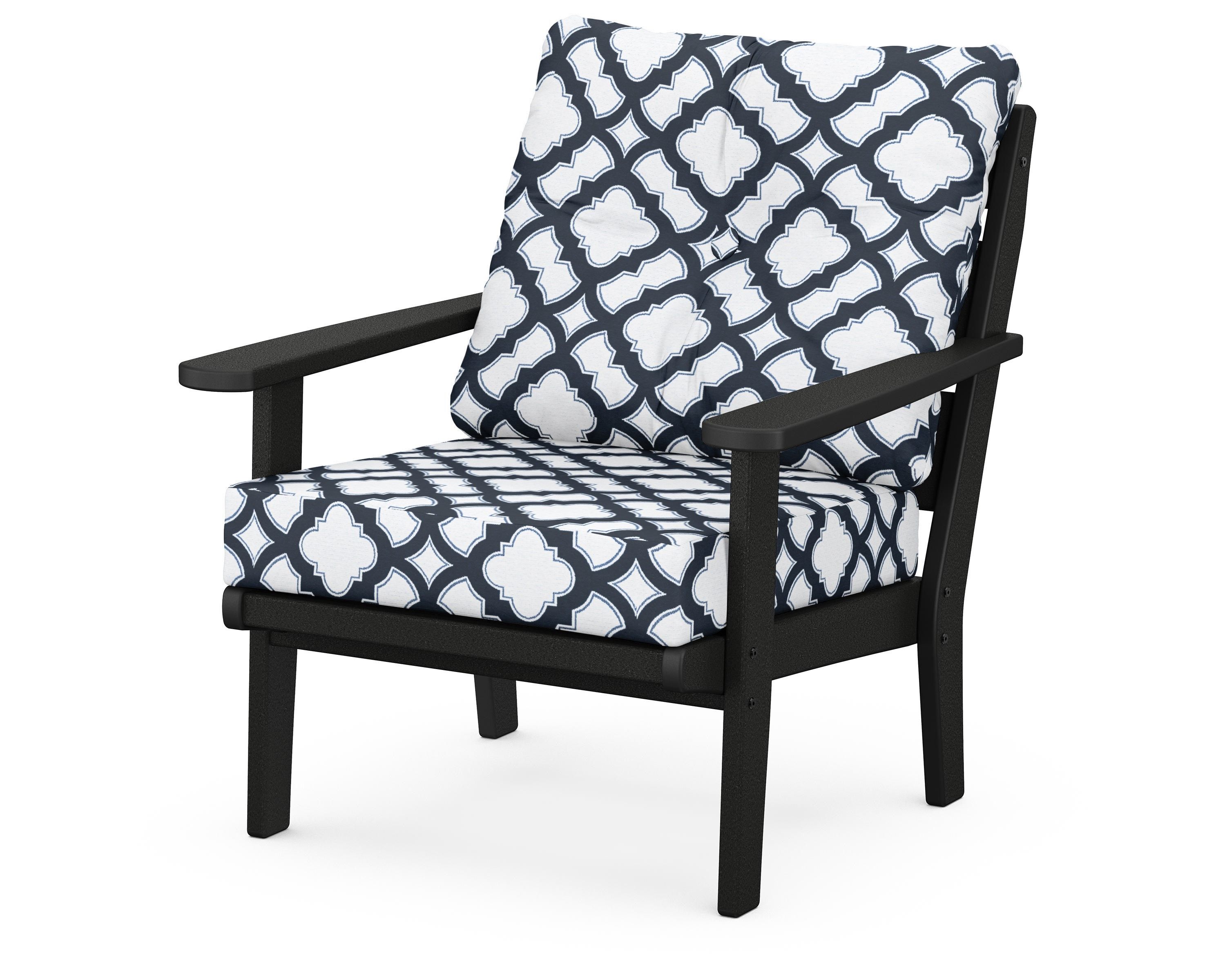 POLYWOOD® Lakeside Deep Seating Chair in Black / Trellis Marine Indigo