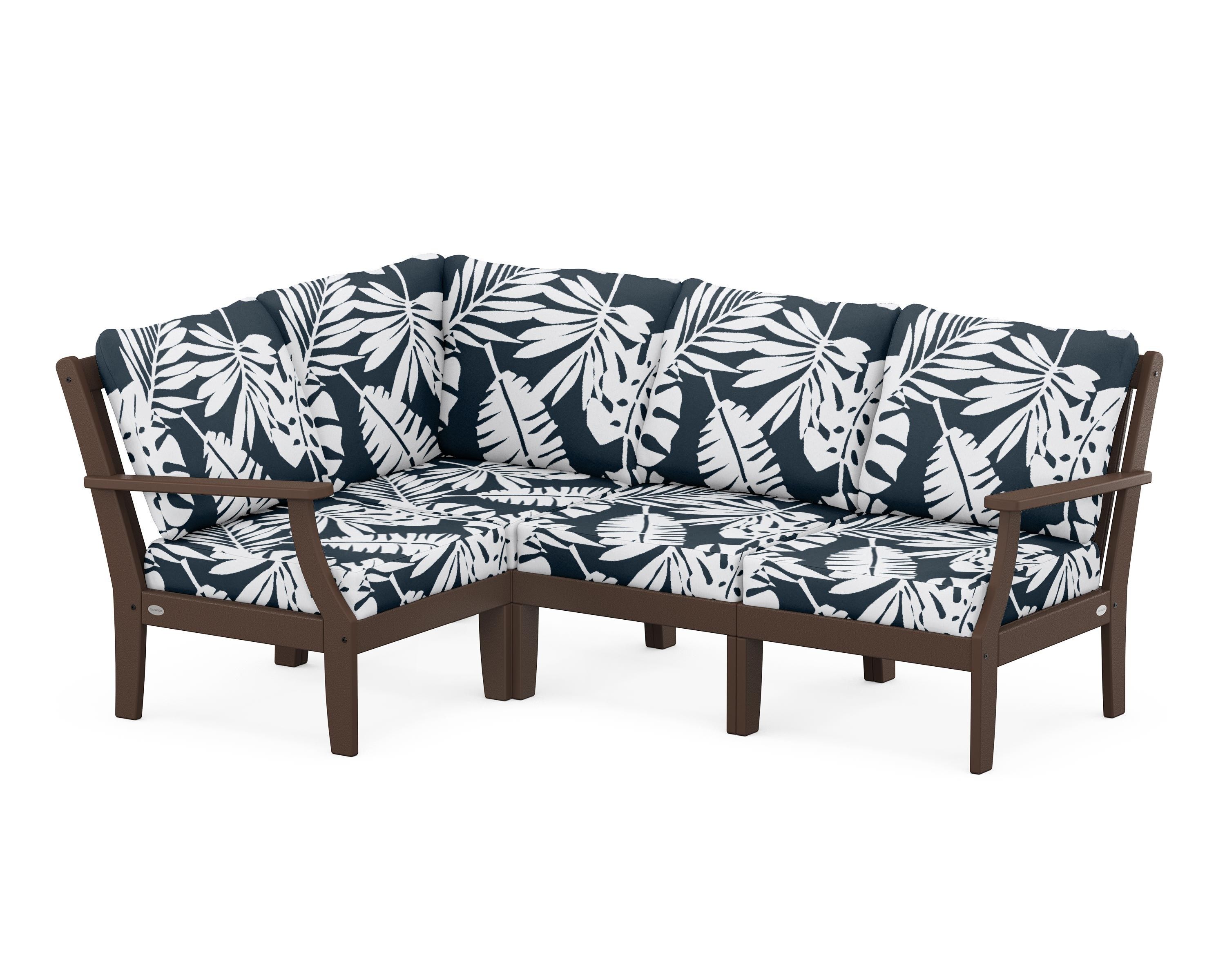 POLYWOOD® Braxton Modular 4-Piece Deep Seating Set in Mahogany / Leaf Marine Indigo