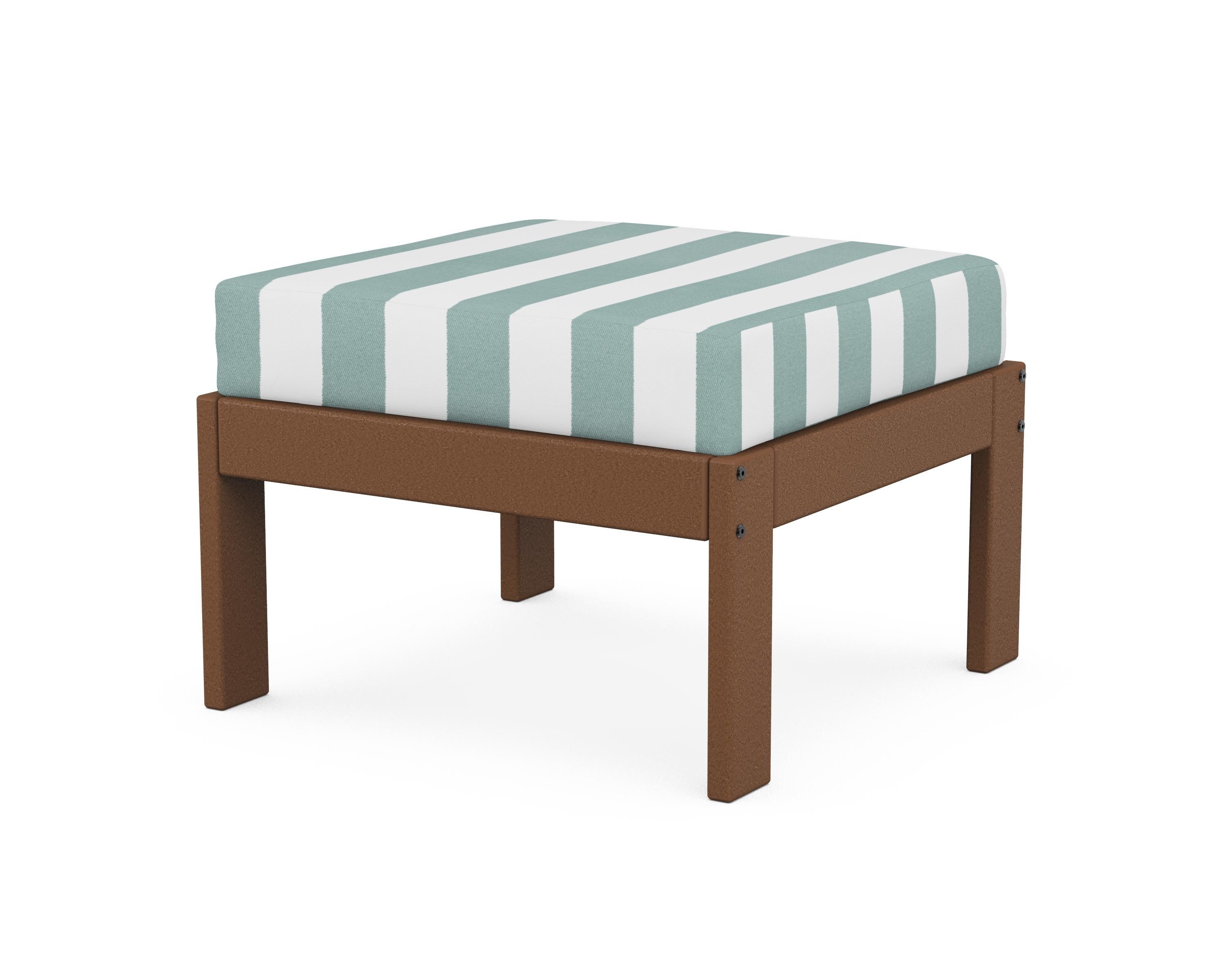 POLYWOOD® Vineyard Modular Ottoman in Teak / Cabana Stripe Glacier Spa