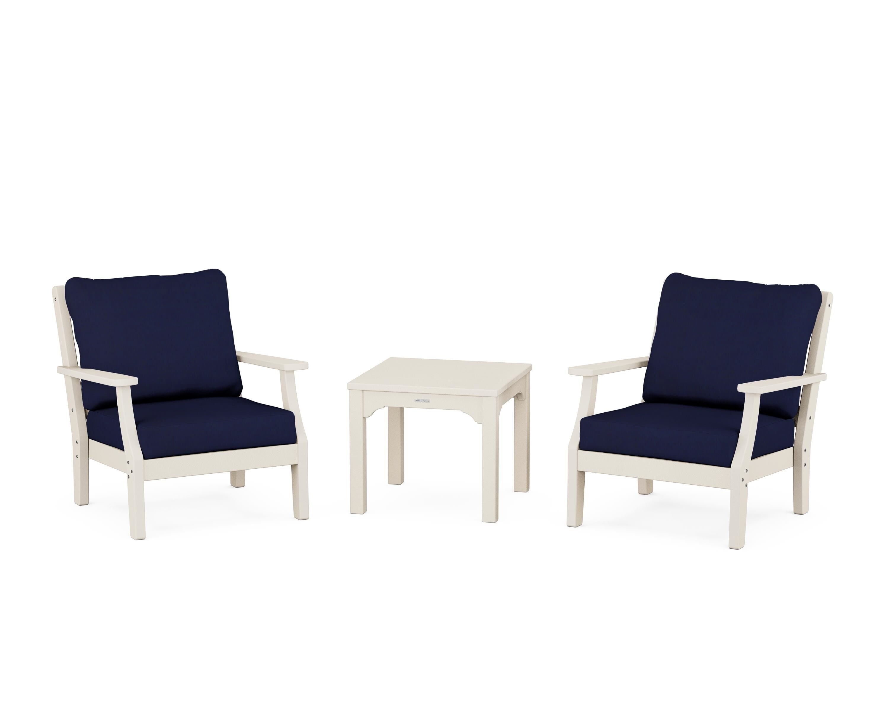 Martha Stewart by POLYWOOD® Chinoiserie 3-Piece Deep Seating Set in Sand / Navy