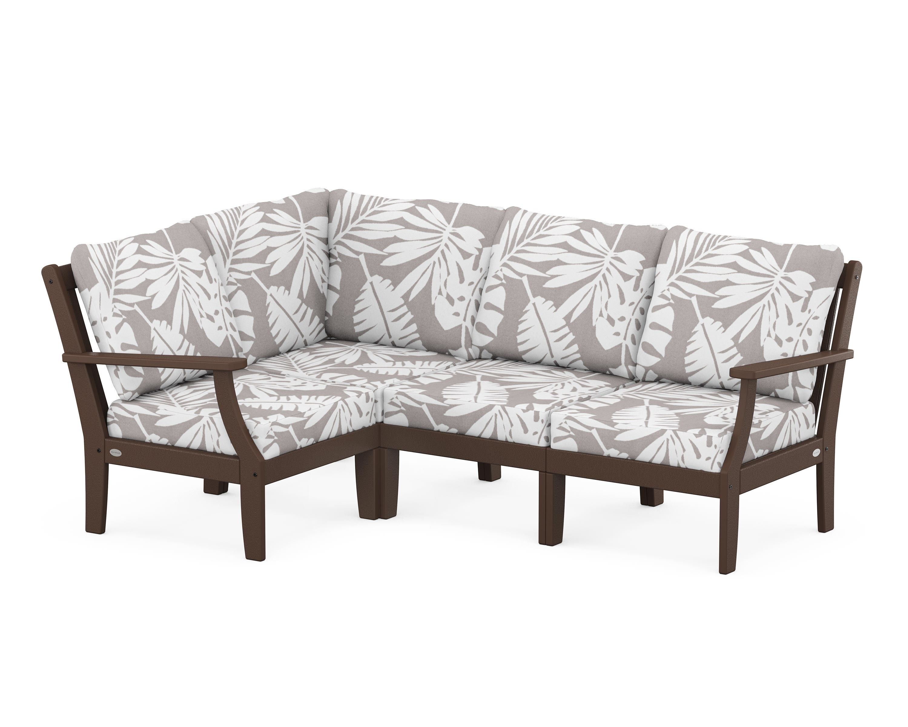 POLYWOOD® Braxton Modular 4-Piece Deep Seating Set in Mahogany / Leaf Grey Mist