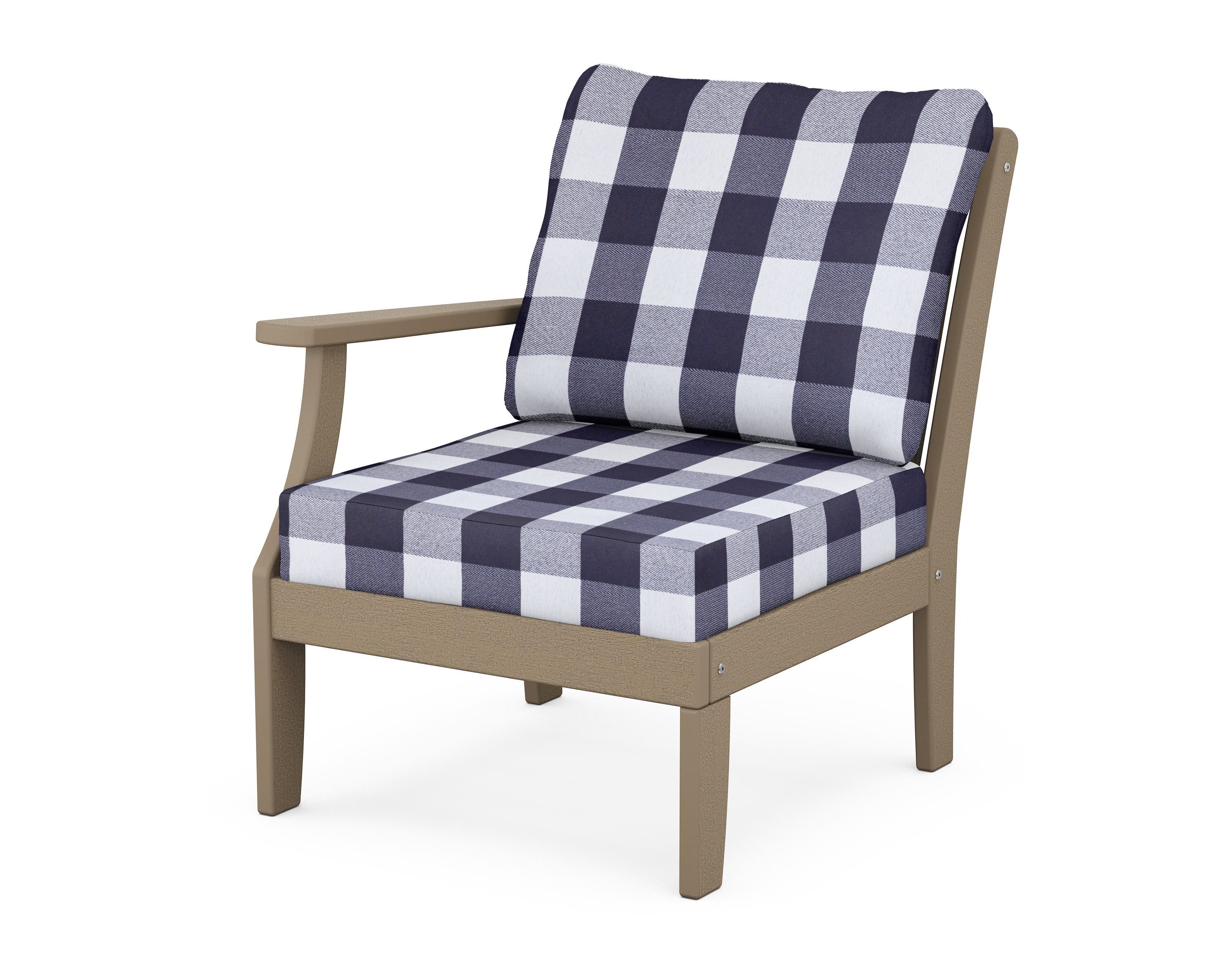 POLYWOOD® Braxton Modular Left Arm Chair in Vintage Sahara / Buffalo Plaid Navy